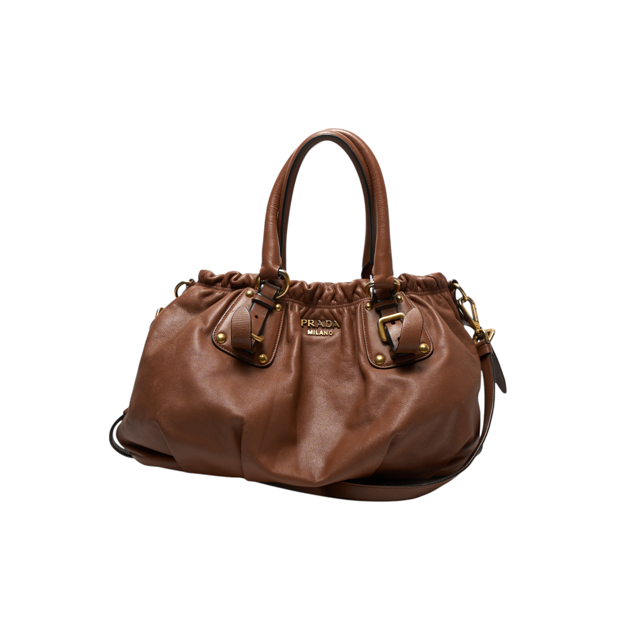 prada 2000s brown ruched shoulder bag