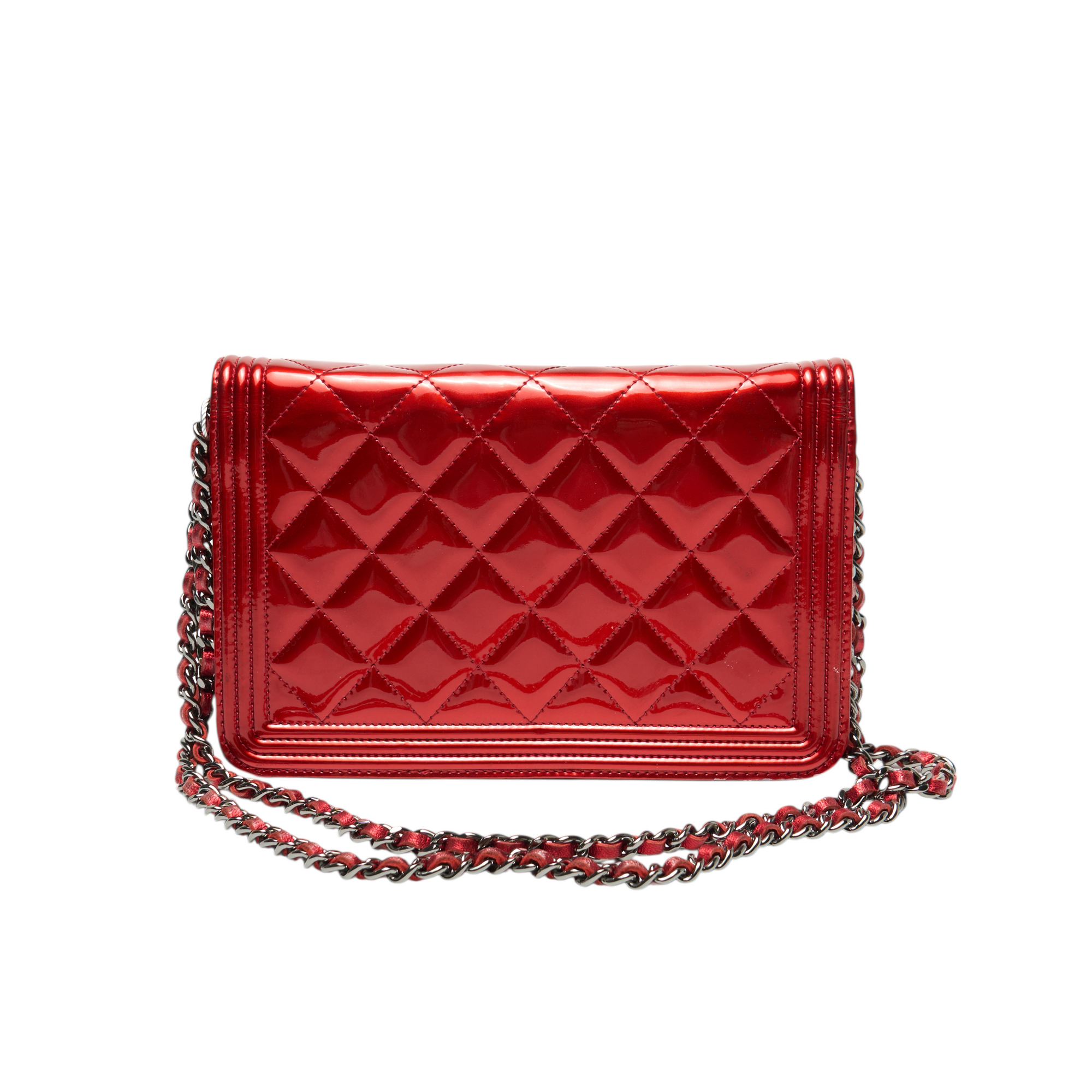 chanel patent red wallet on chain bag
