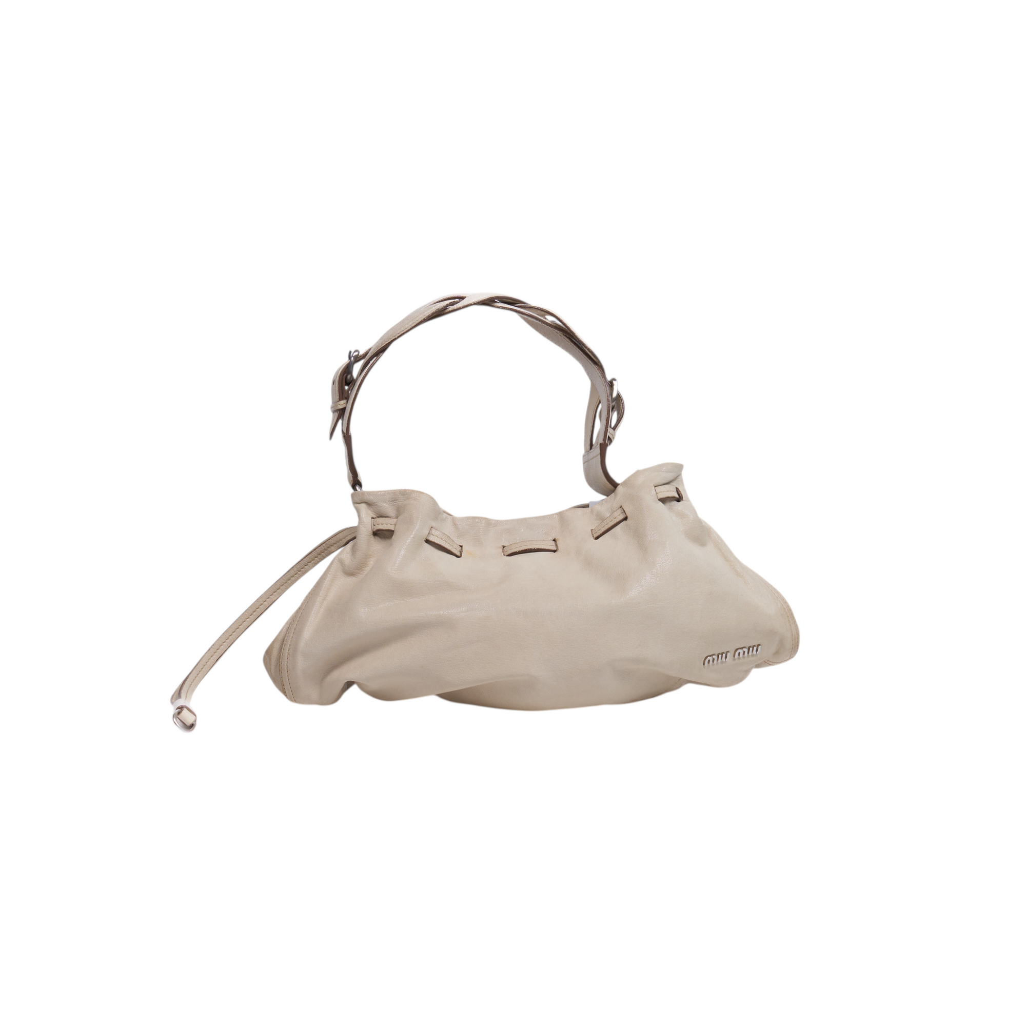 miu miu 2000s white ruched shoulder bag