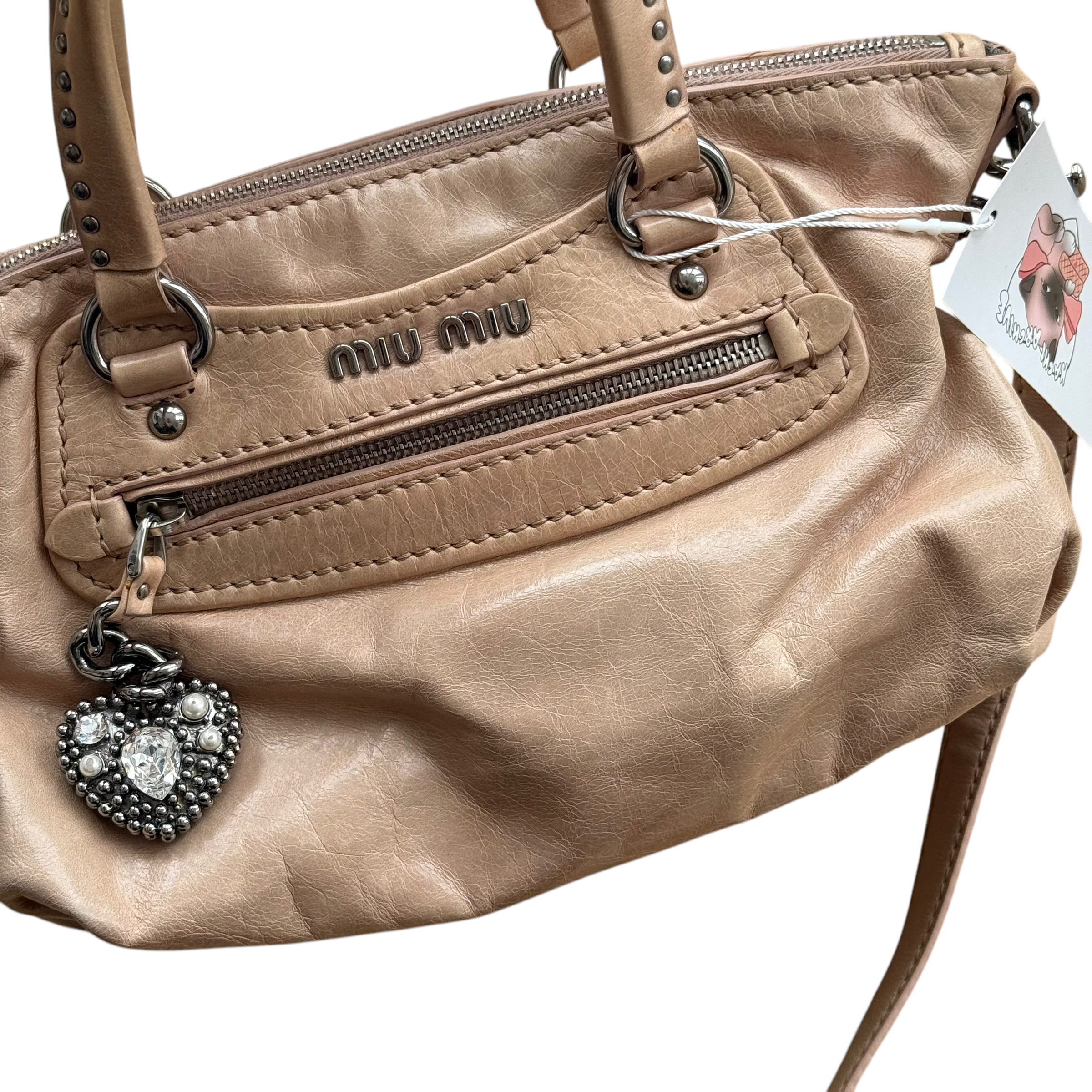 Miu Miu Blue Leather Studded Heart Charm Top Handle Bag Miu 