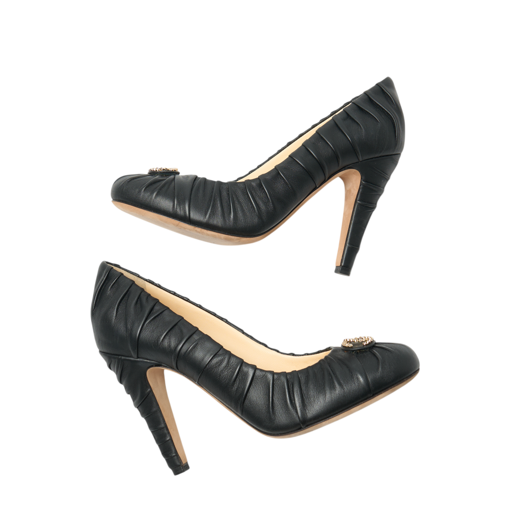 chanel 2000s black ruched pump heels