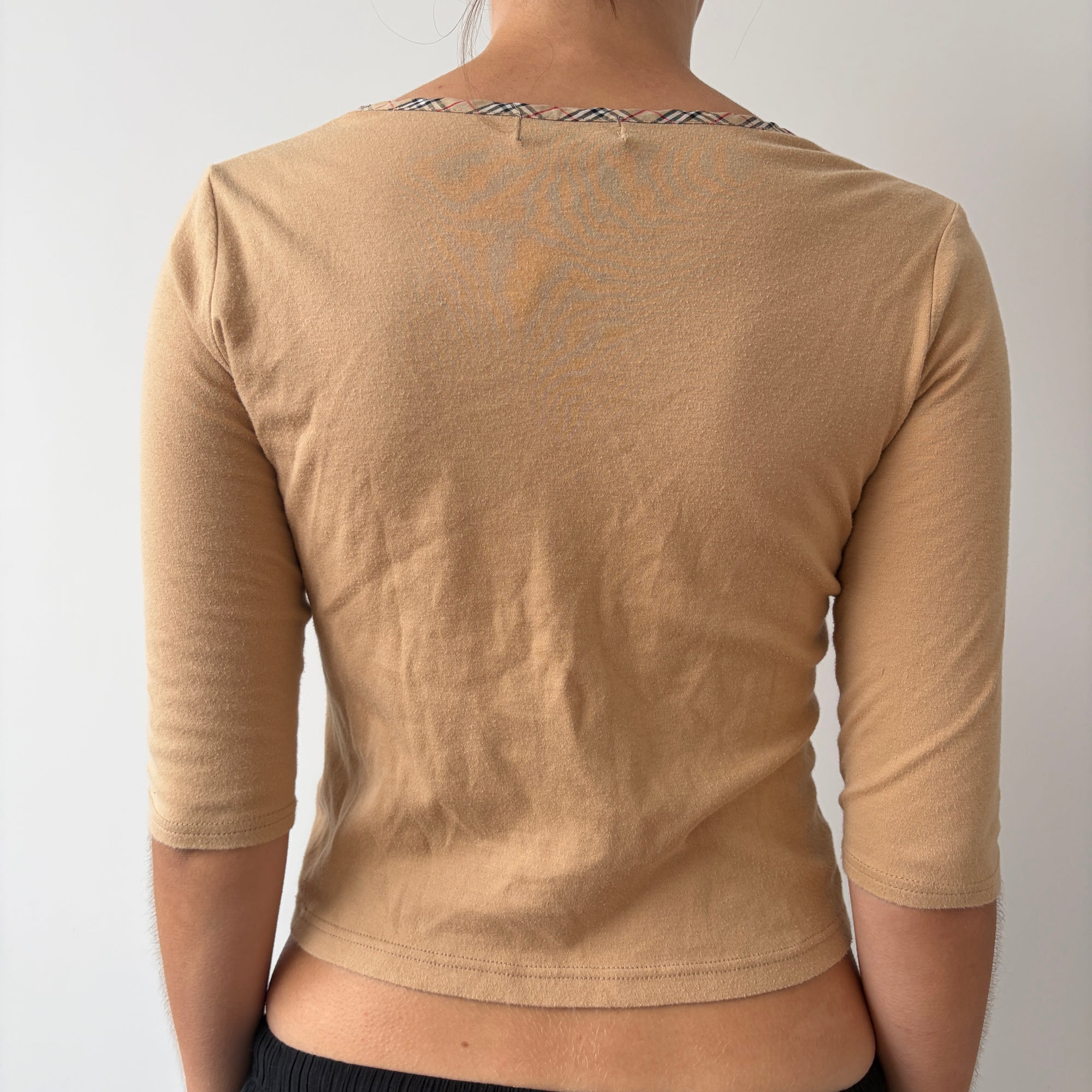 burberry 2000s tan quarter sleeve top