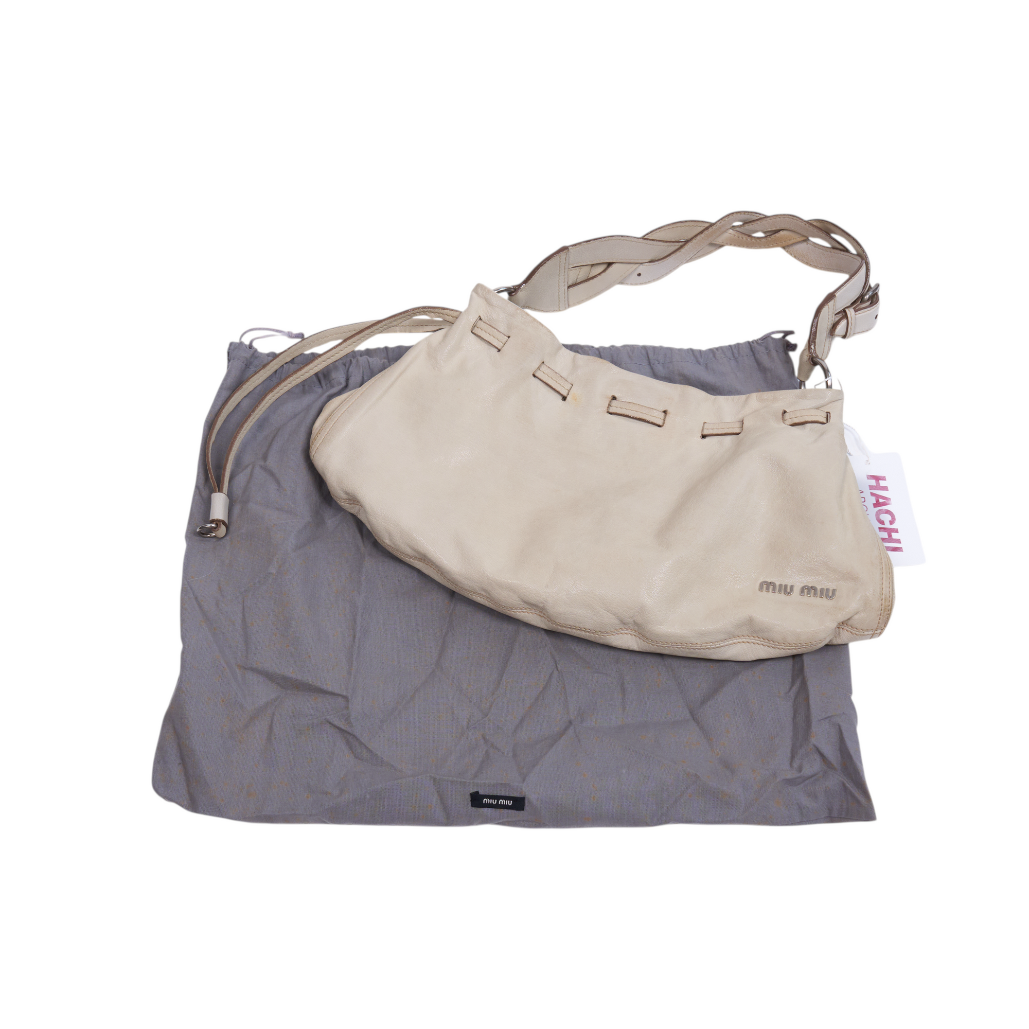 miu miu 2000s white ruched shoulder bag