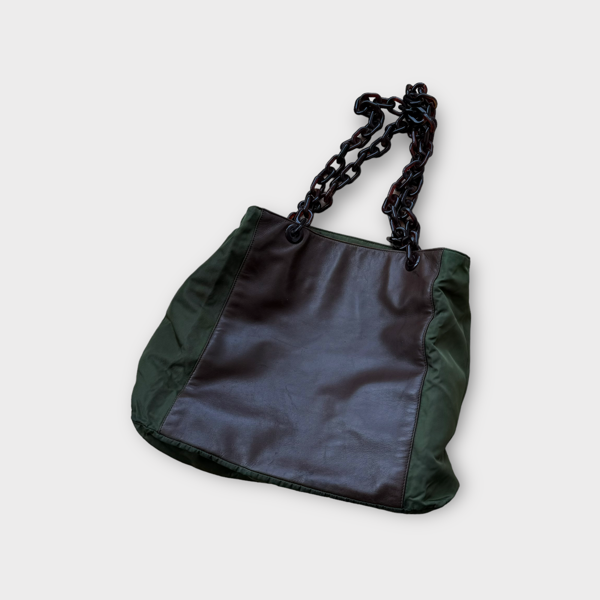 prada 2000s brown and green tote bag