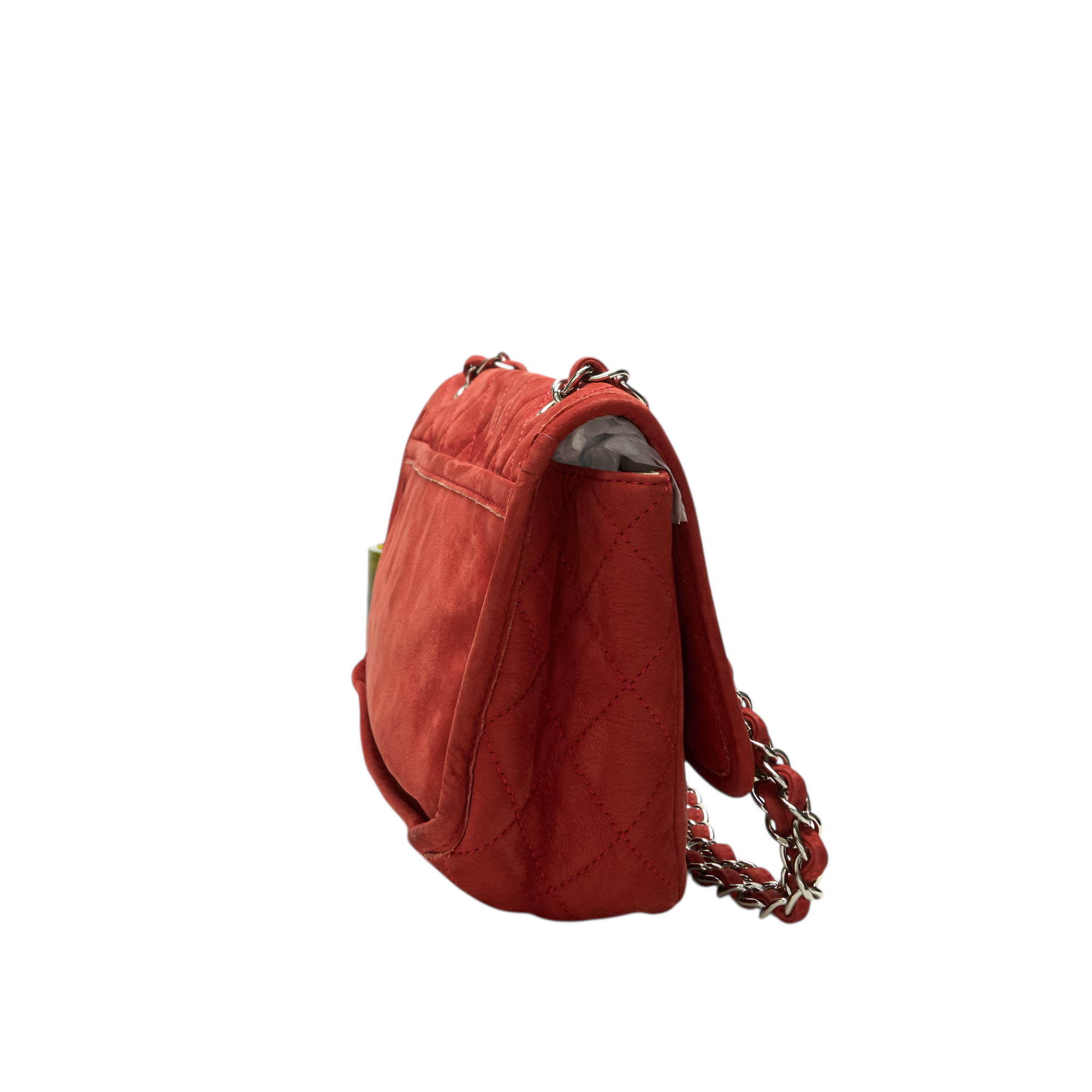 chanel 2000s red suede flap bag