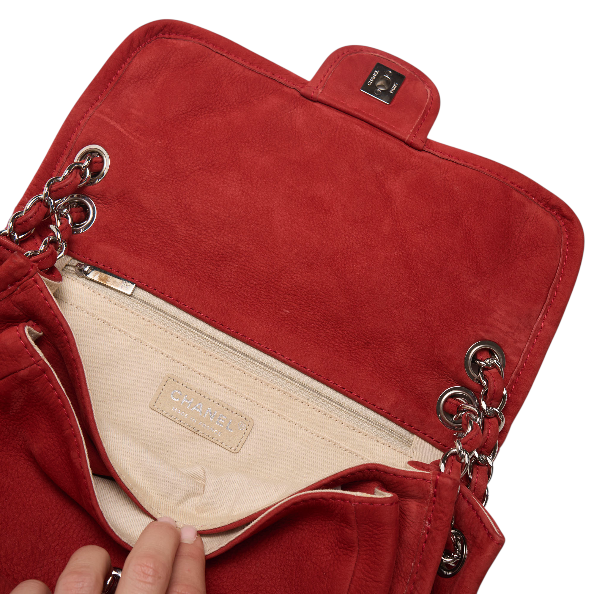 chanel 2000s red suede shoulder bag