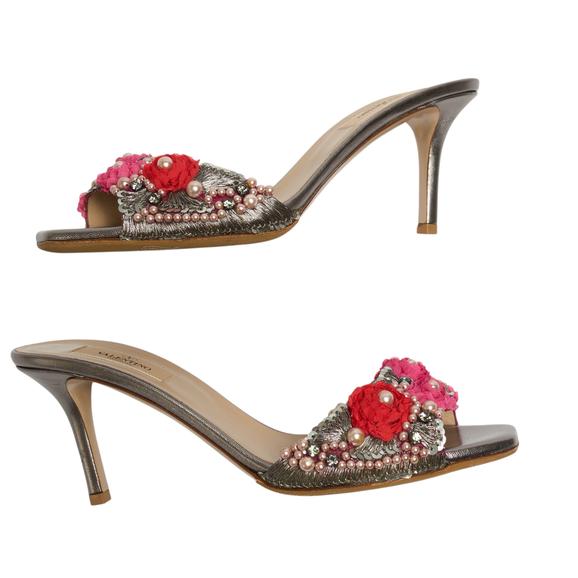 valentino 2000s silver flower heels