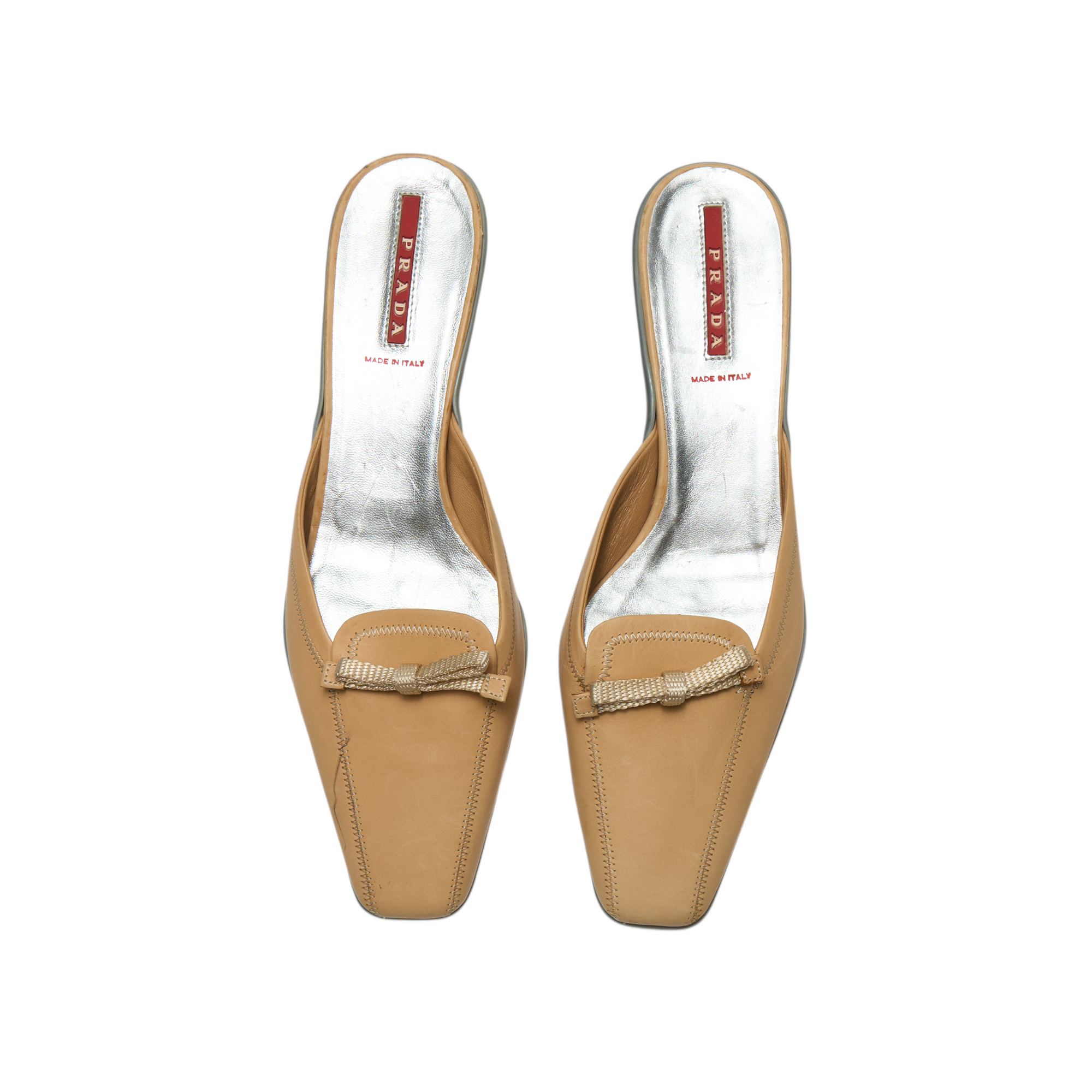 prada 2000s tan bow heels