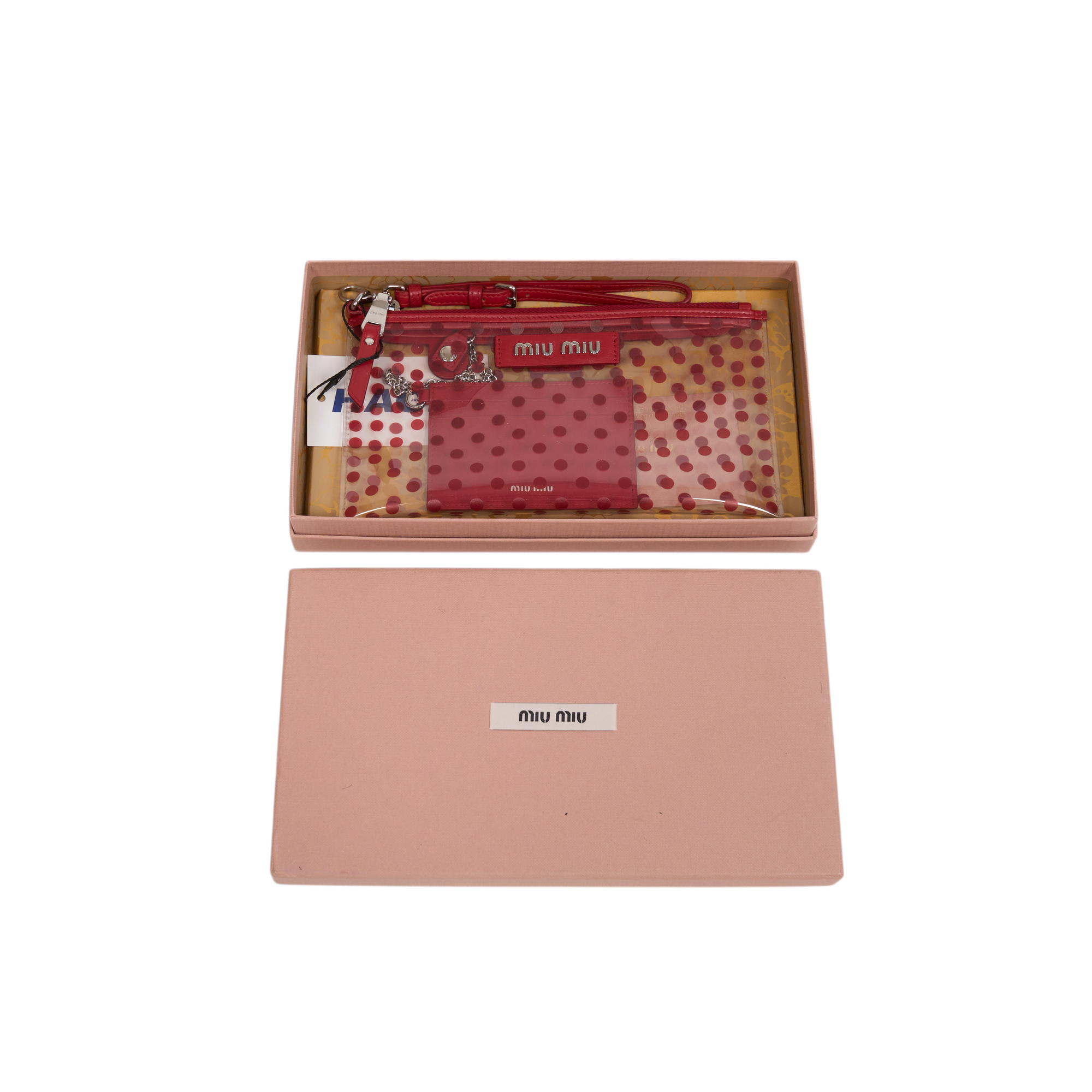 miu miu red polka dot wallet wristlet