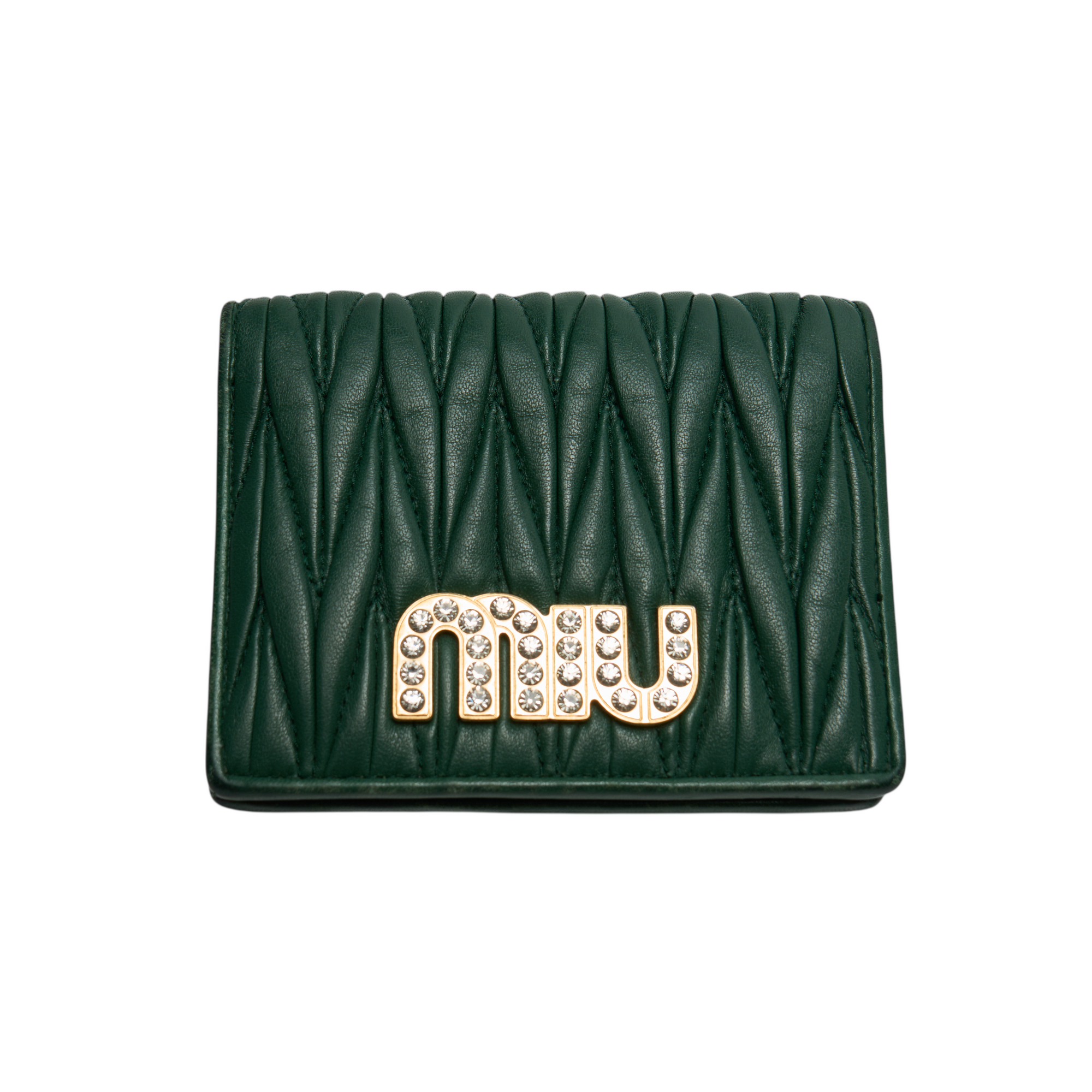 miu miu dark green matelassé wallet