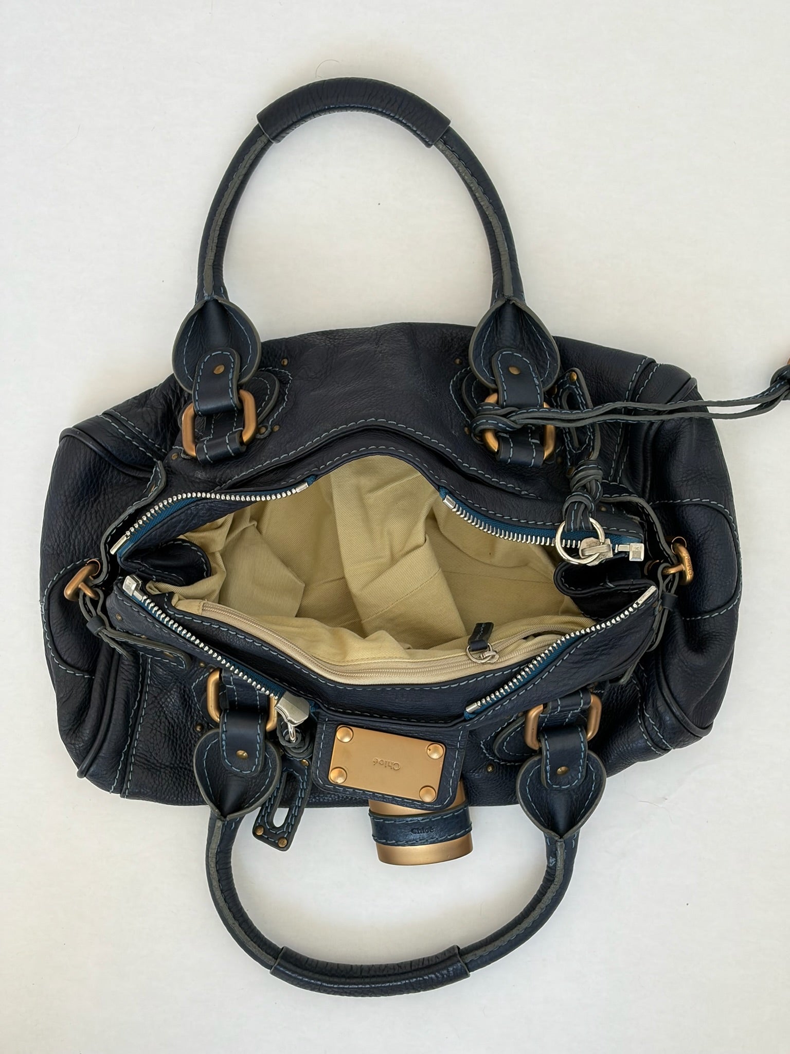 chloé 2000s navy blue paddington bag