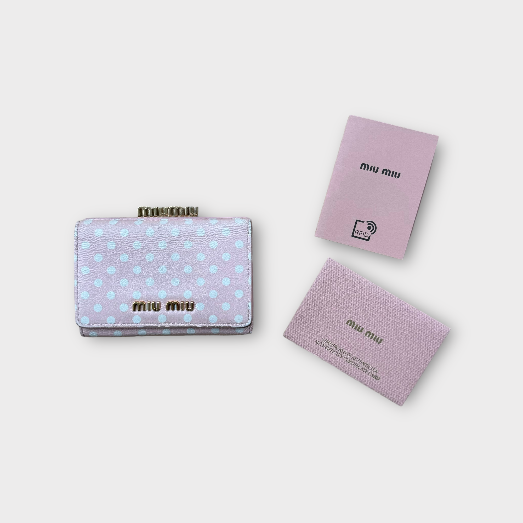 miu miu pink polka dot wallet