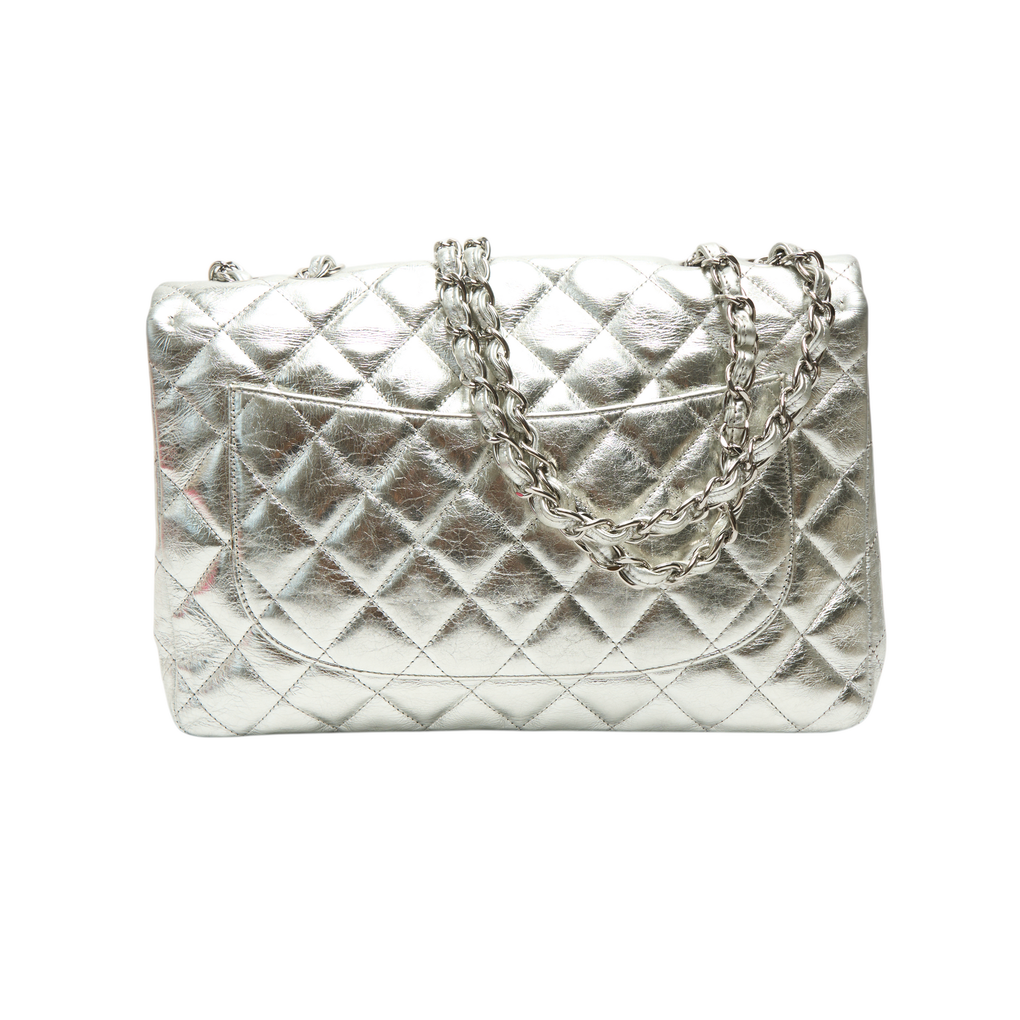 chanel 2010s silver large classic flap bag