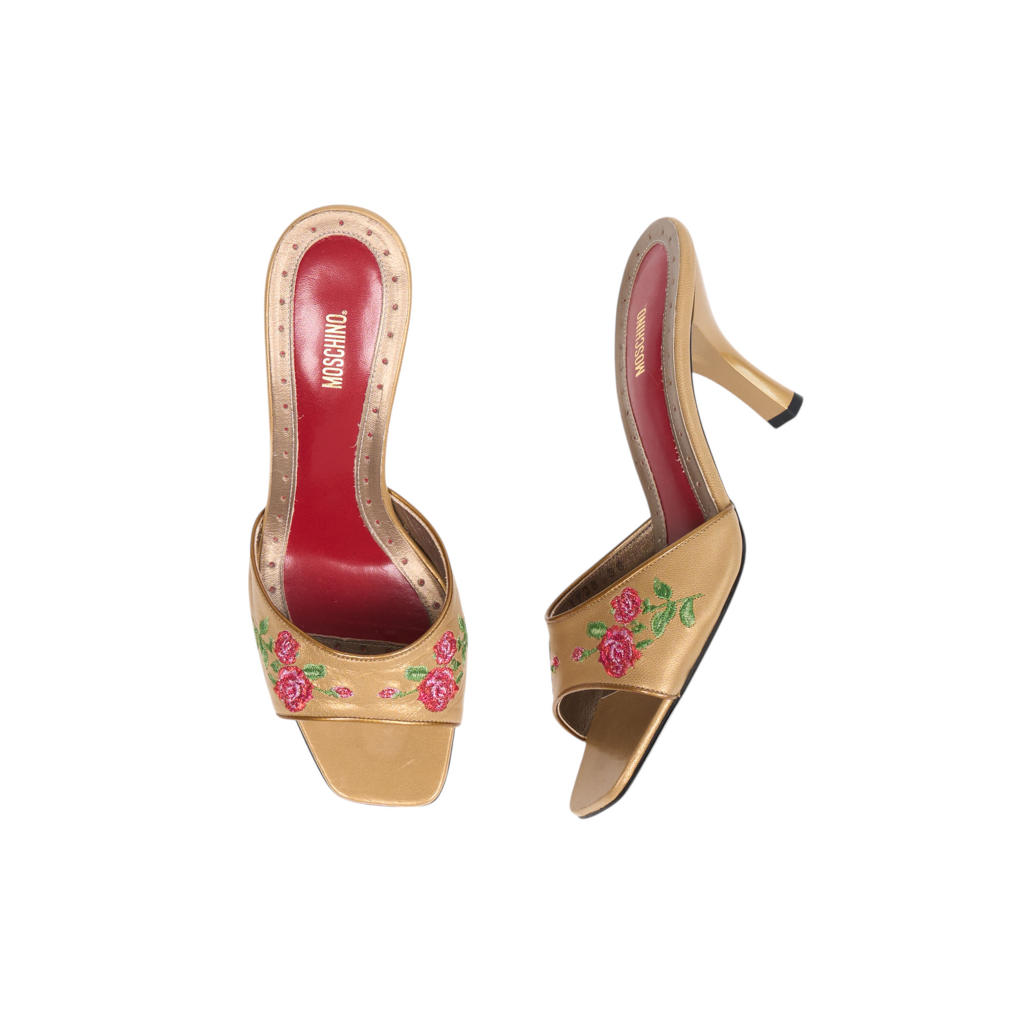 moschino 2000s gold rose heels