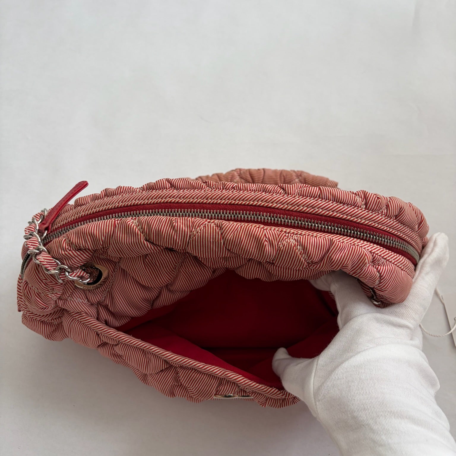 chanel 2000s red striped bag