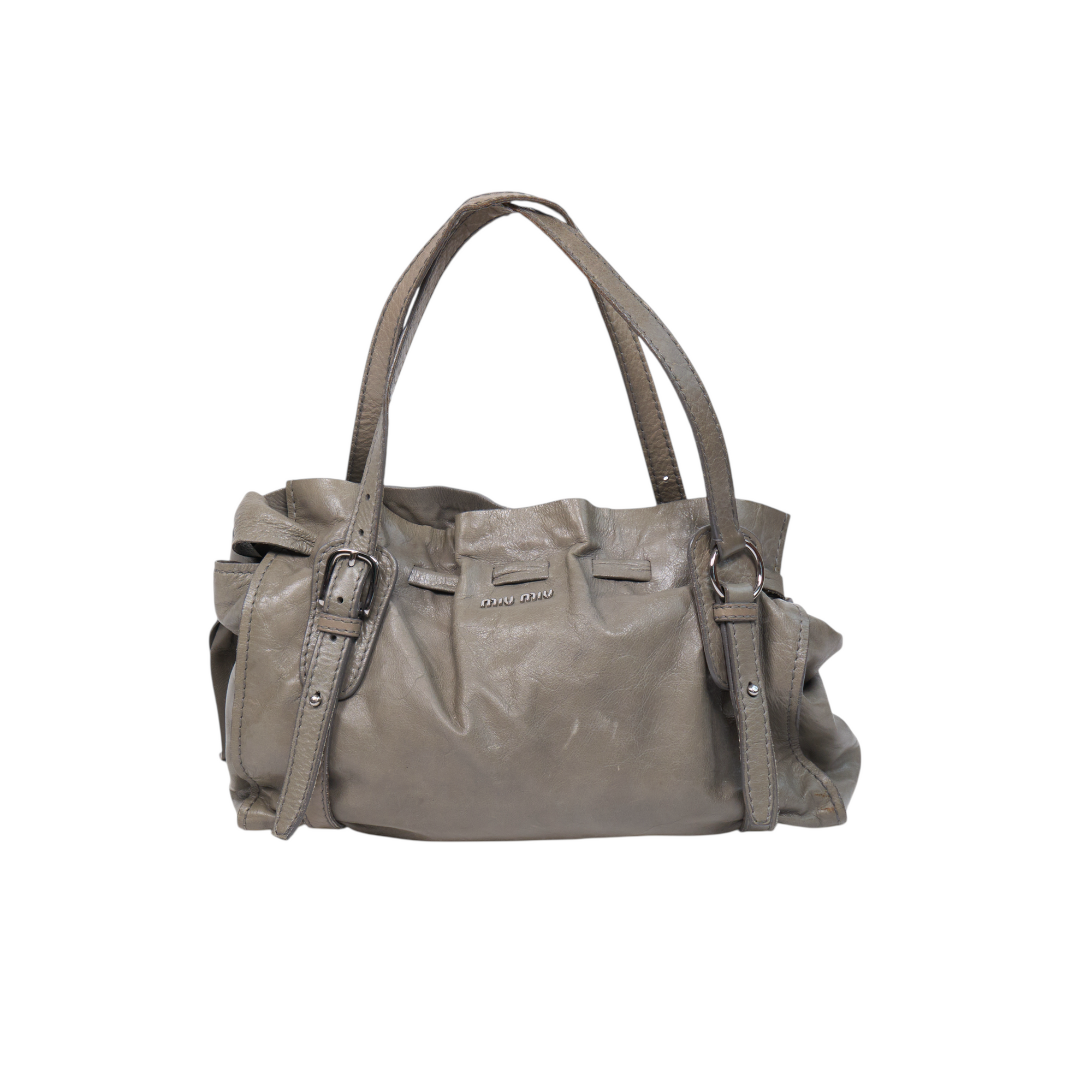 miu miu 2000s gray ruched shoulder bag