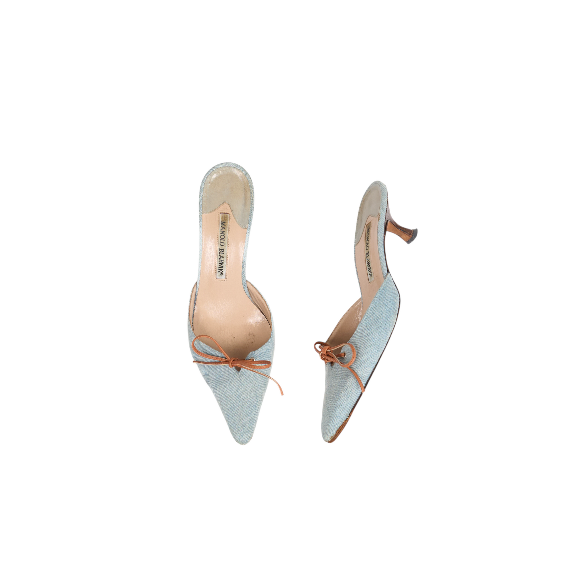manolo blahnik 2000s denim kitten heels