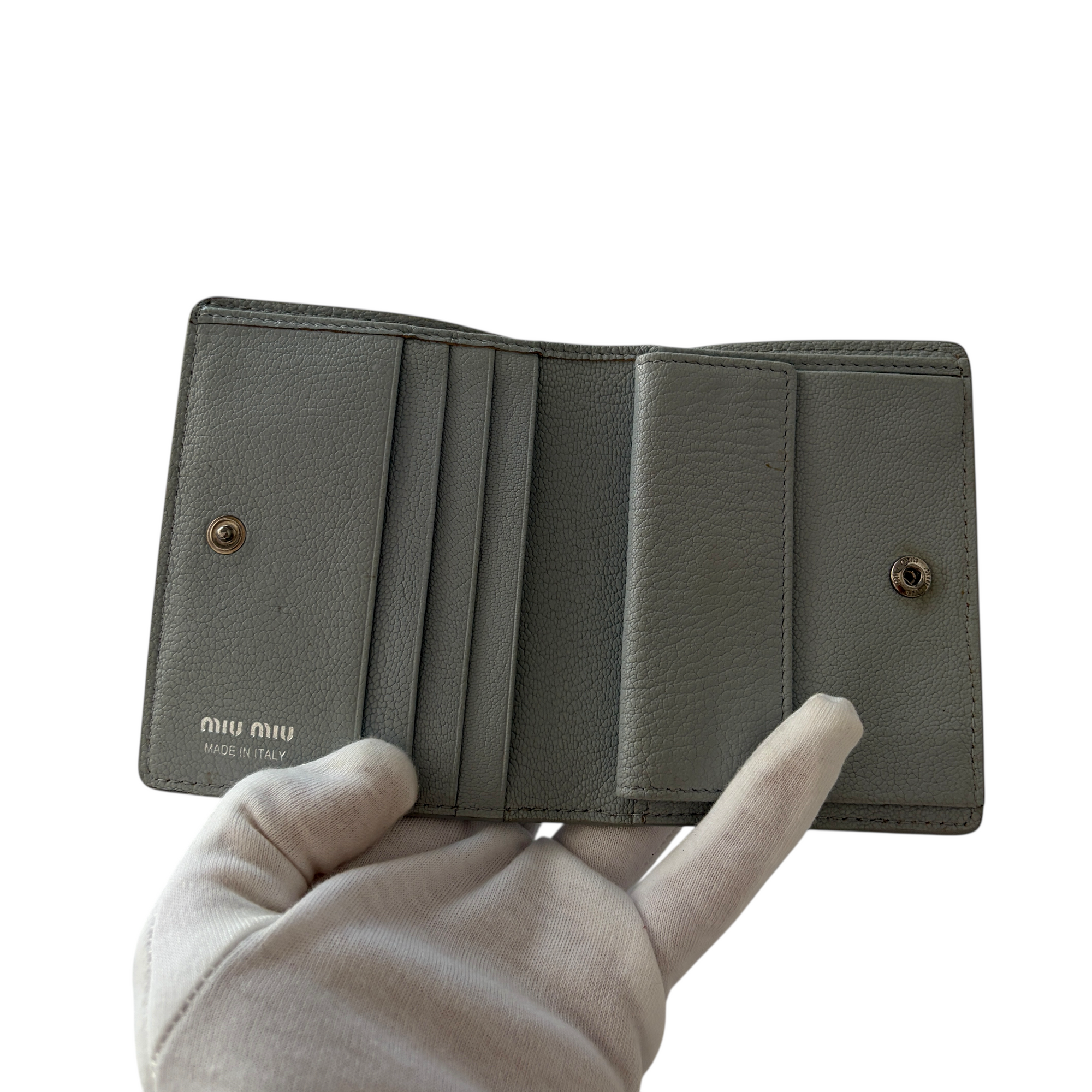 miu miu gray pearl bow wallet
