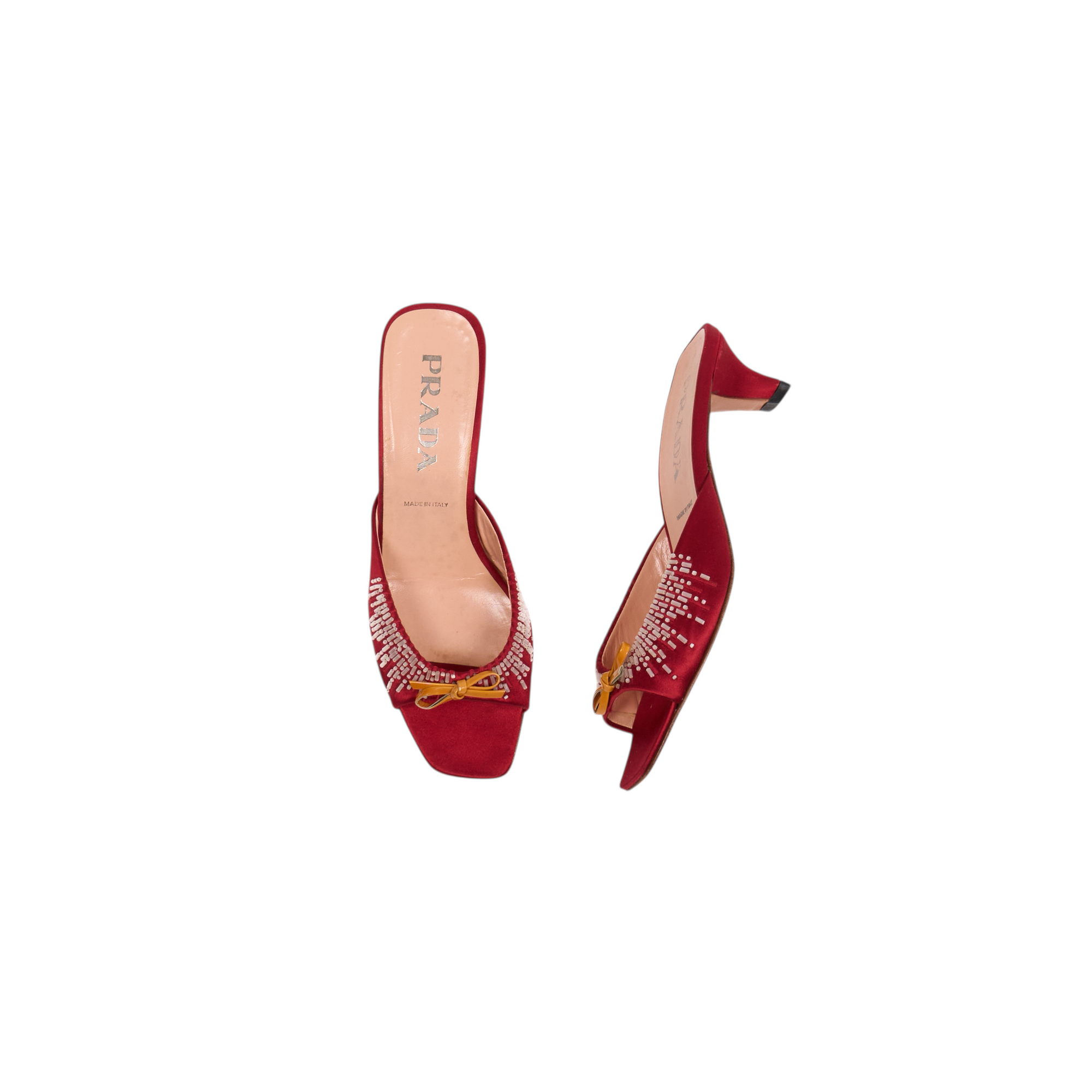 prada 2000s red beaded kitten heels
