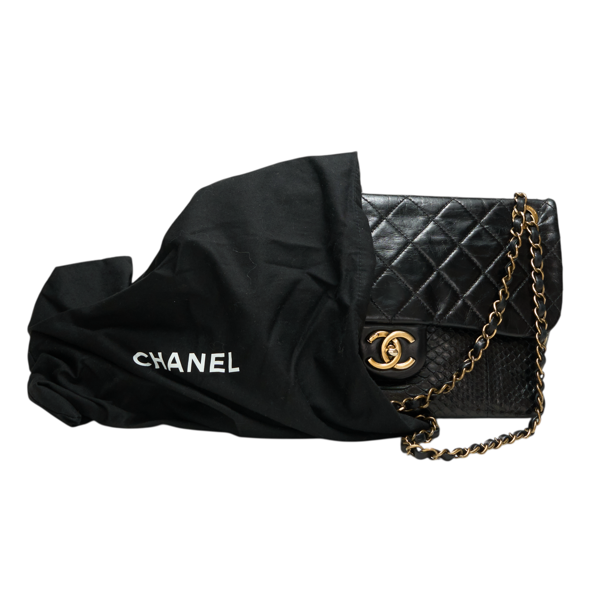 chanel 2010s black python flap bag