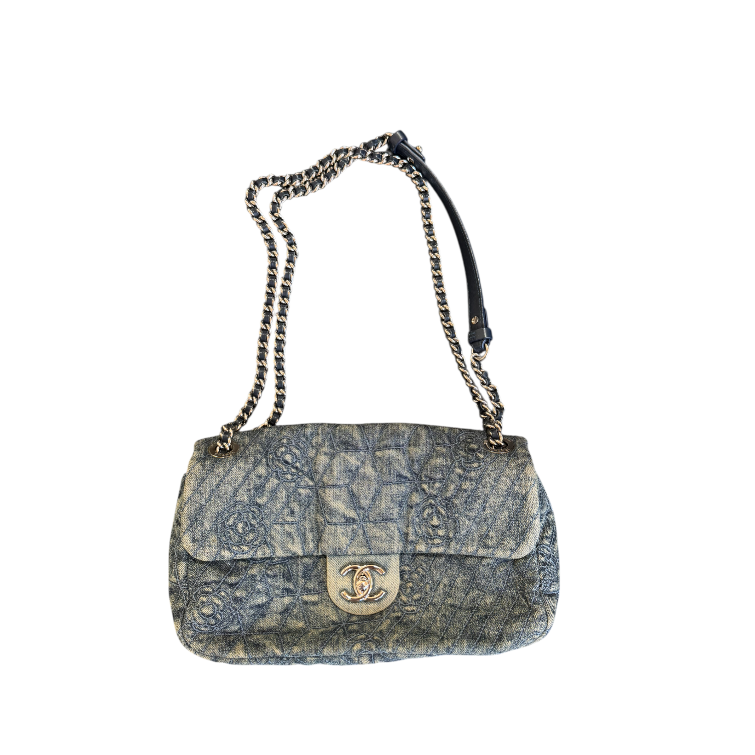 chanel 2000s floral denim flap bag