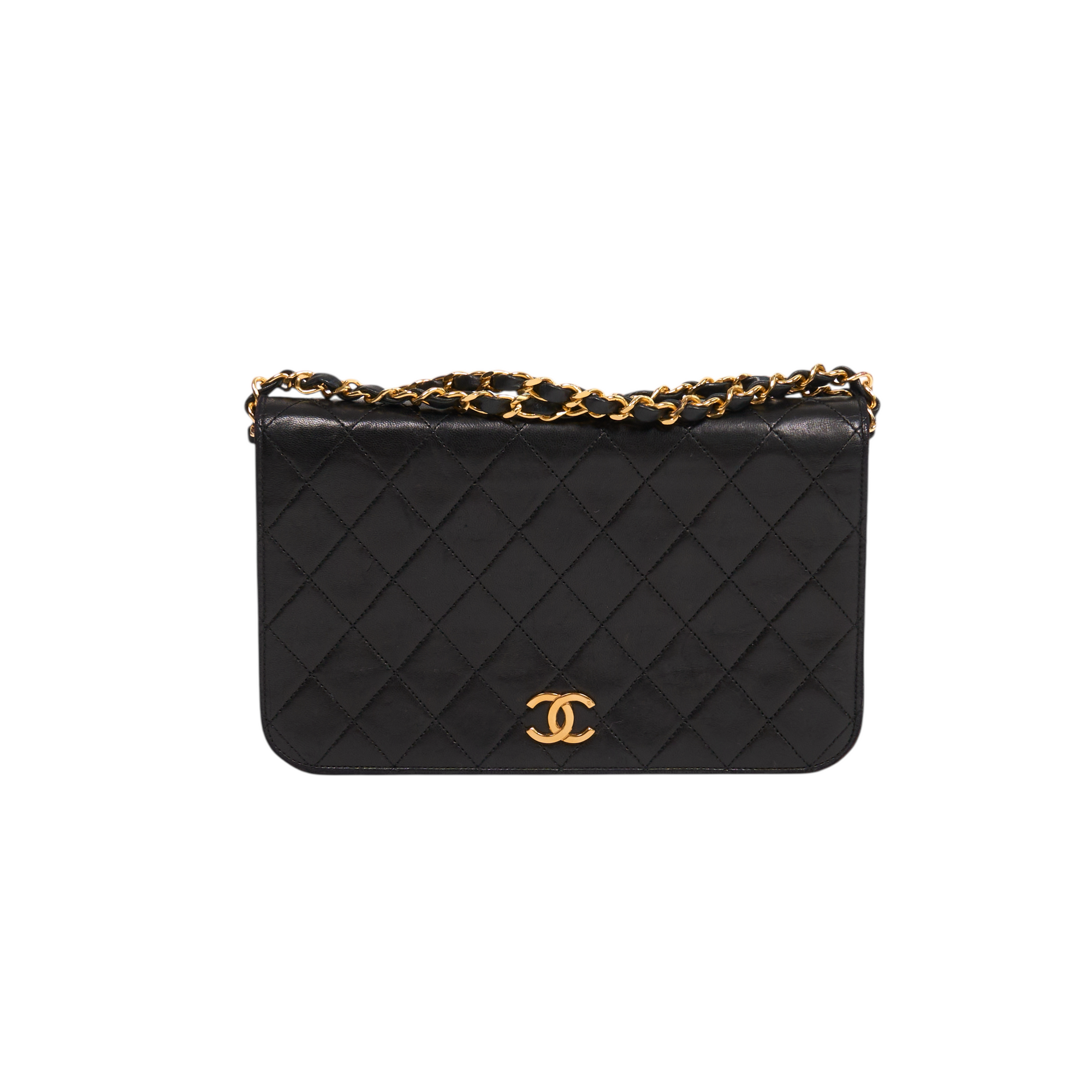 chanel 2000s black leather wallet on chain bag