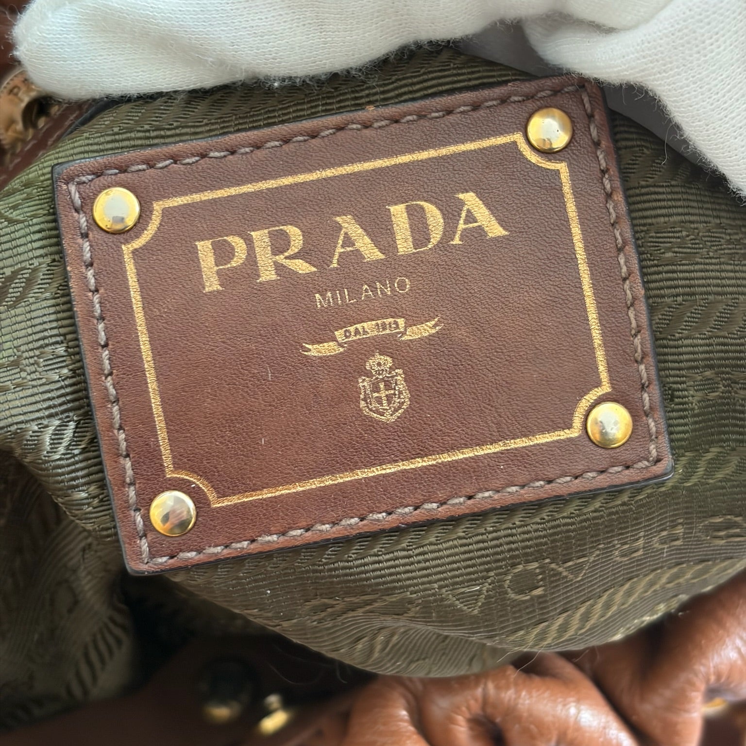 prada 2000s brown ruched shoulder bag