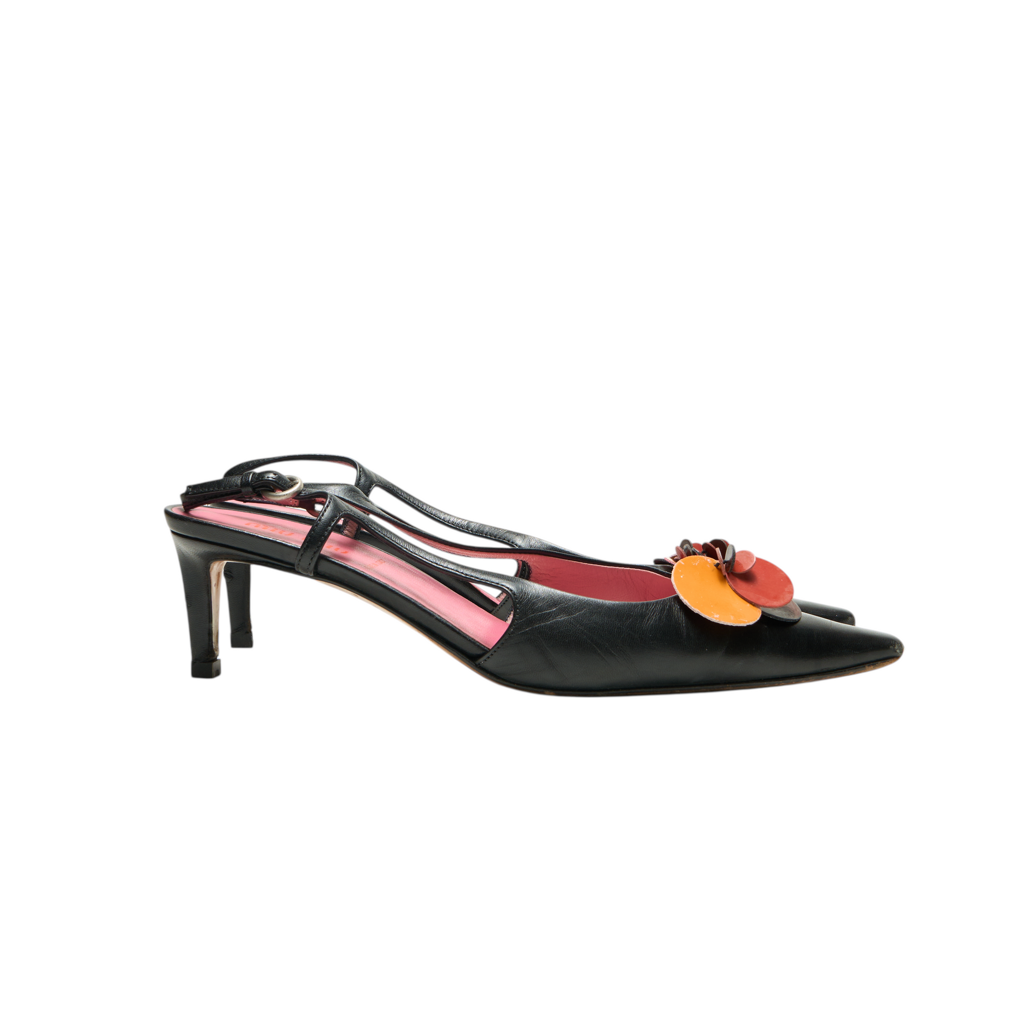 miu miu 2000s black flower kitten heels
