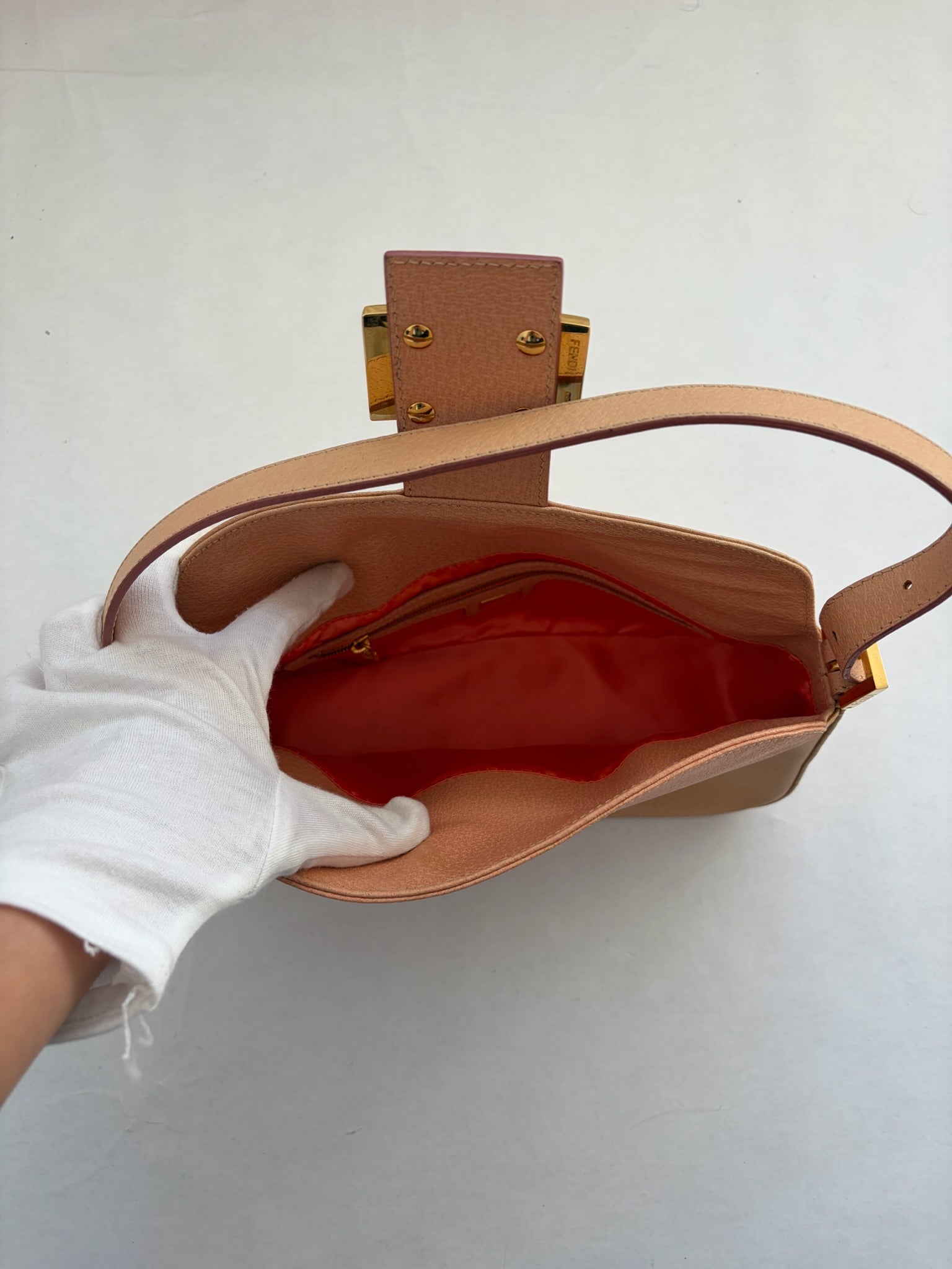 fendi 2000s peach baguette bag