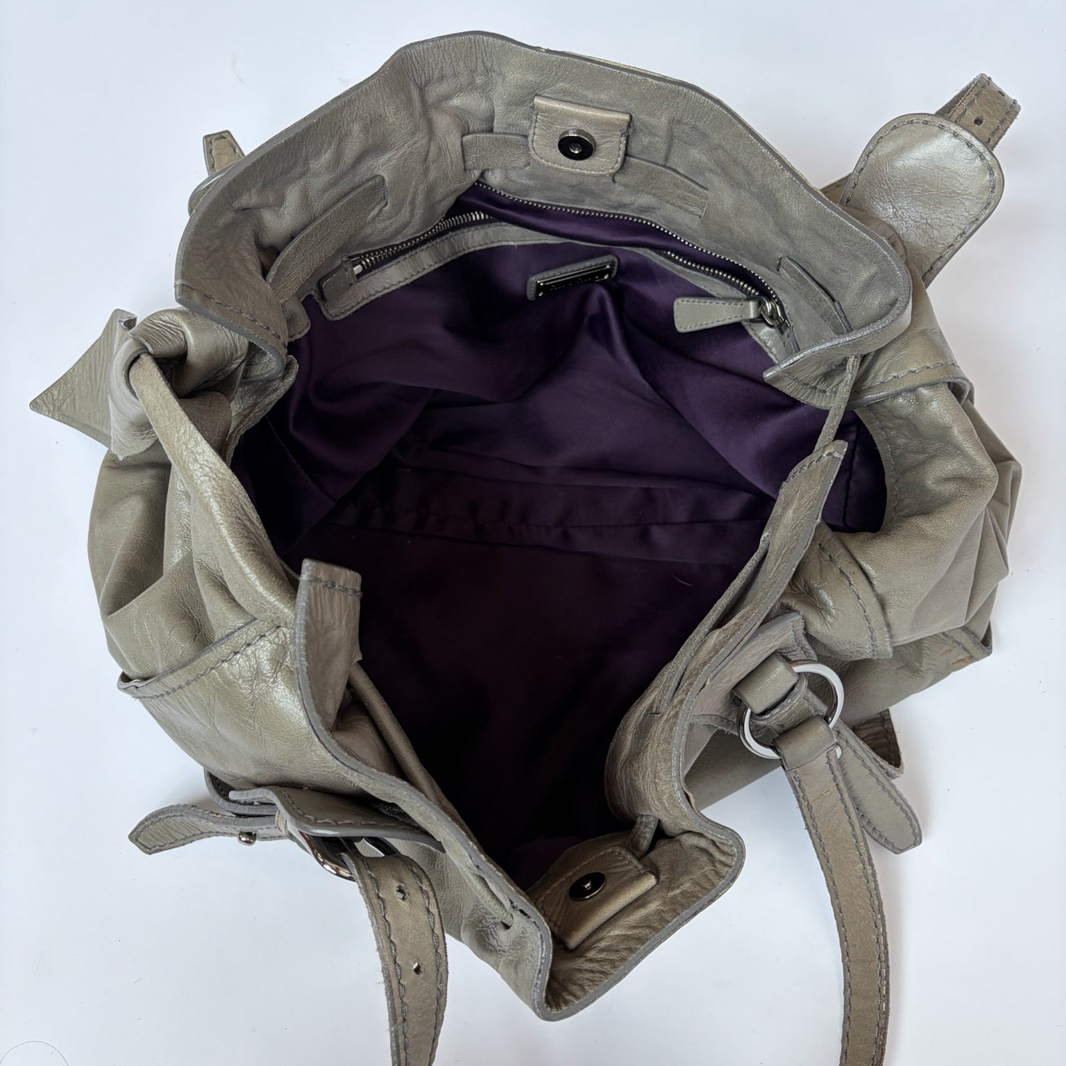 miu miu 2000s gray ruched shoulder bag