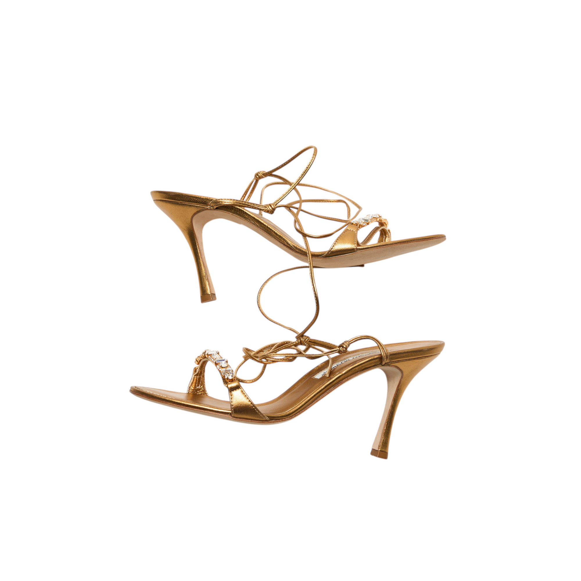 manolo blahnik 2000s gold strappy heels
