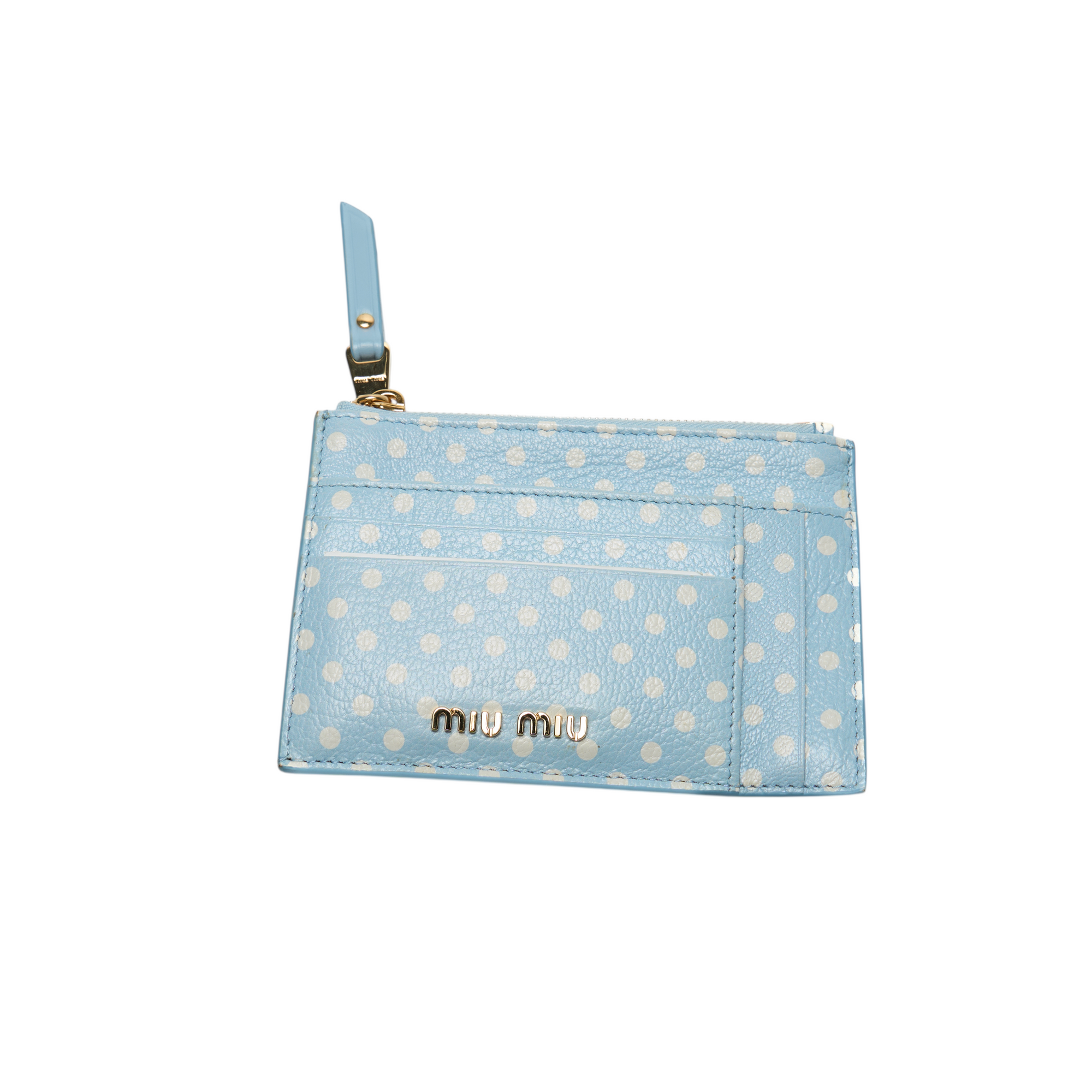 miu miu blue polka dot wallet
