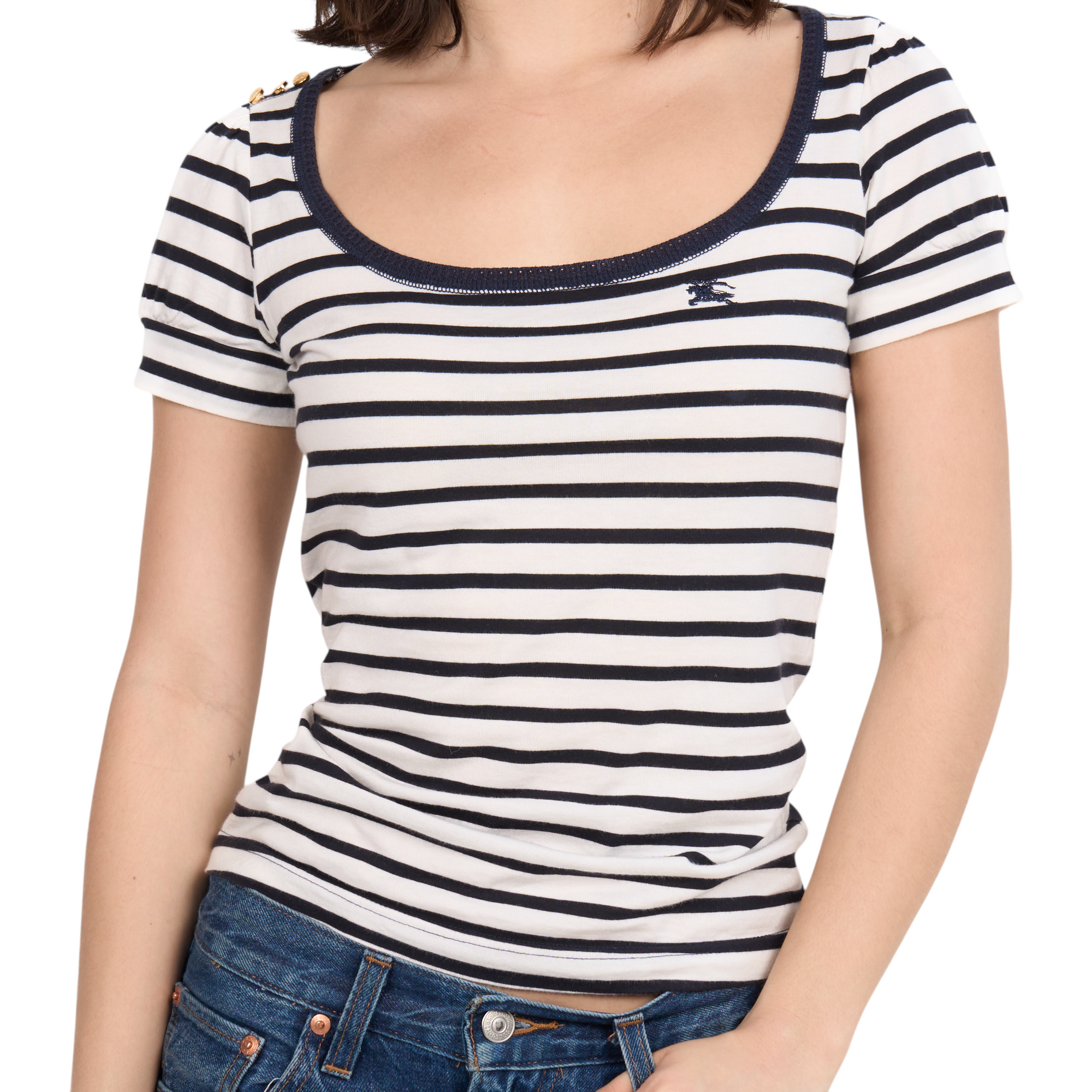 burberry striped round collar top