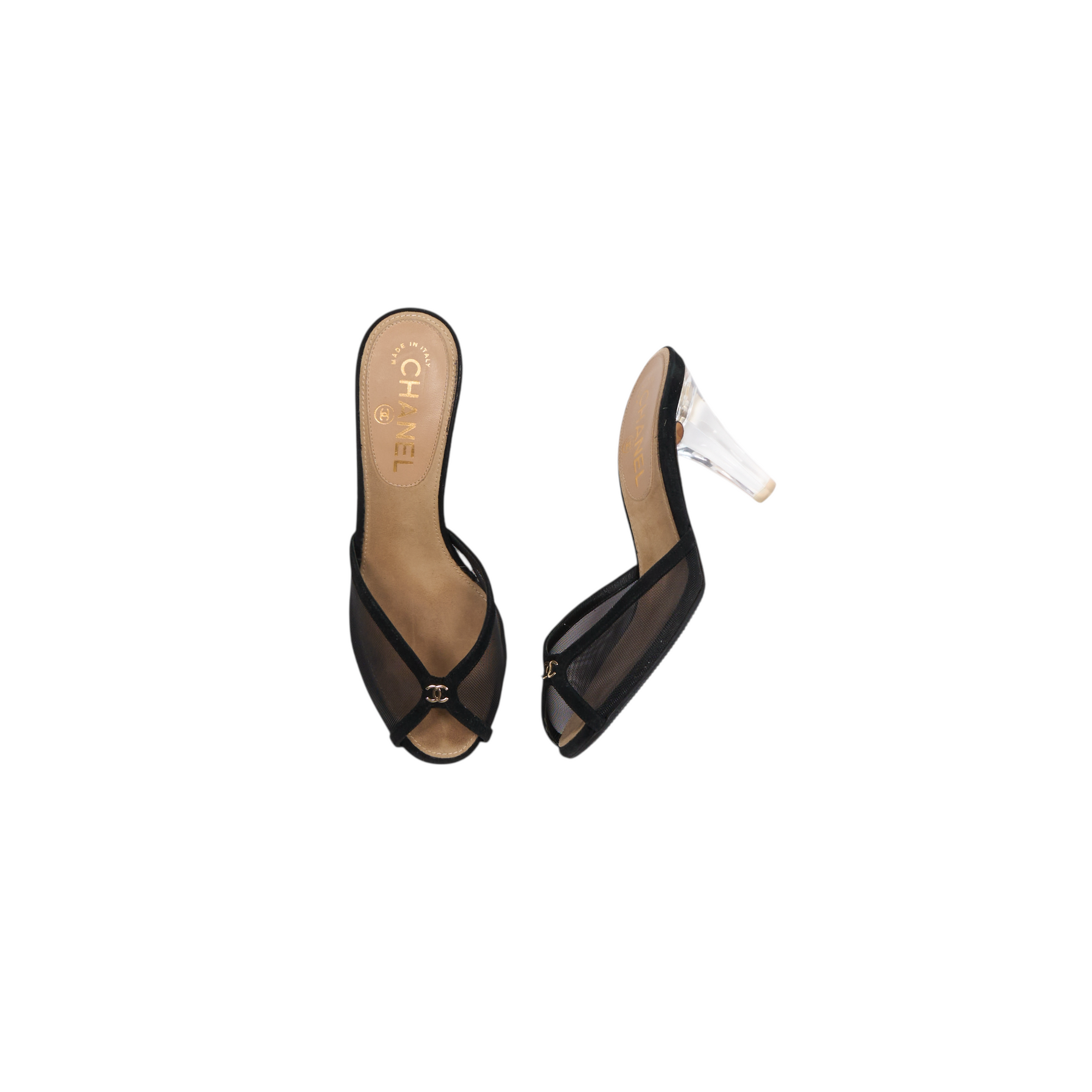 chanel 2000s black sheer heels