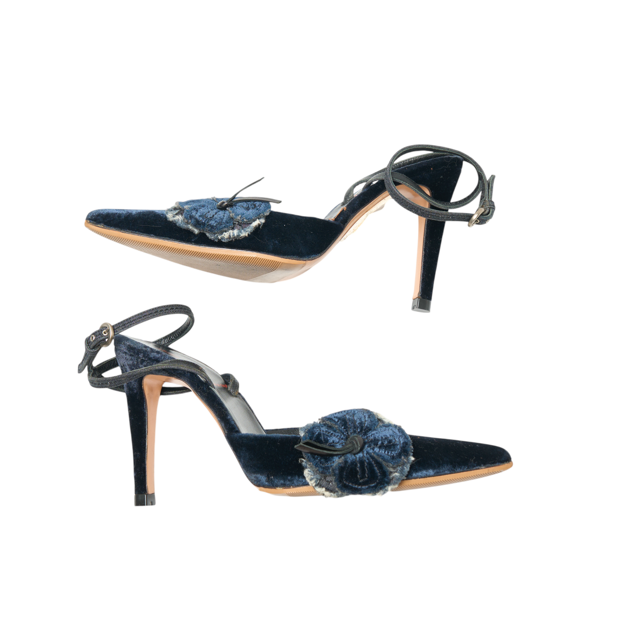 miu miu 2000s blue velvet heels