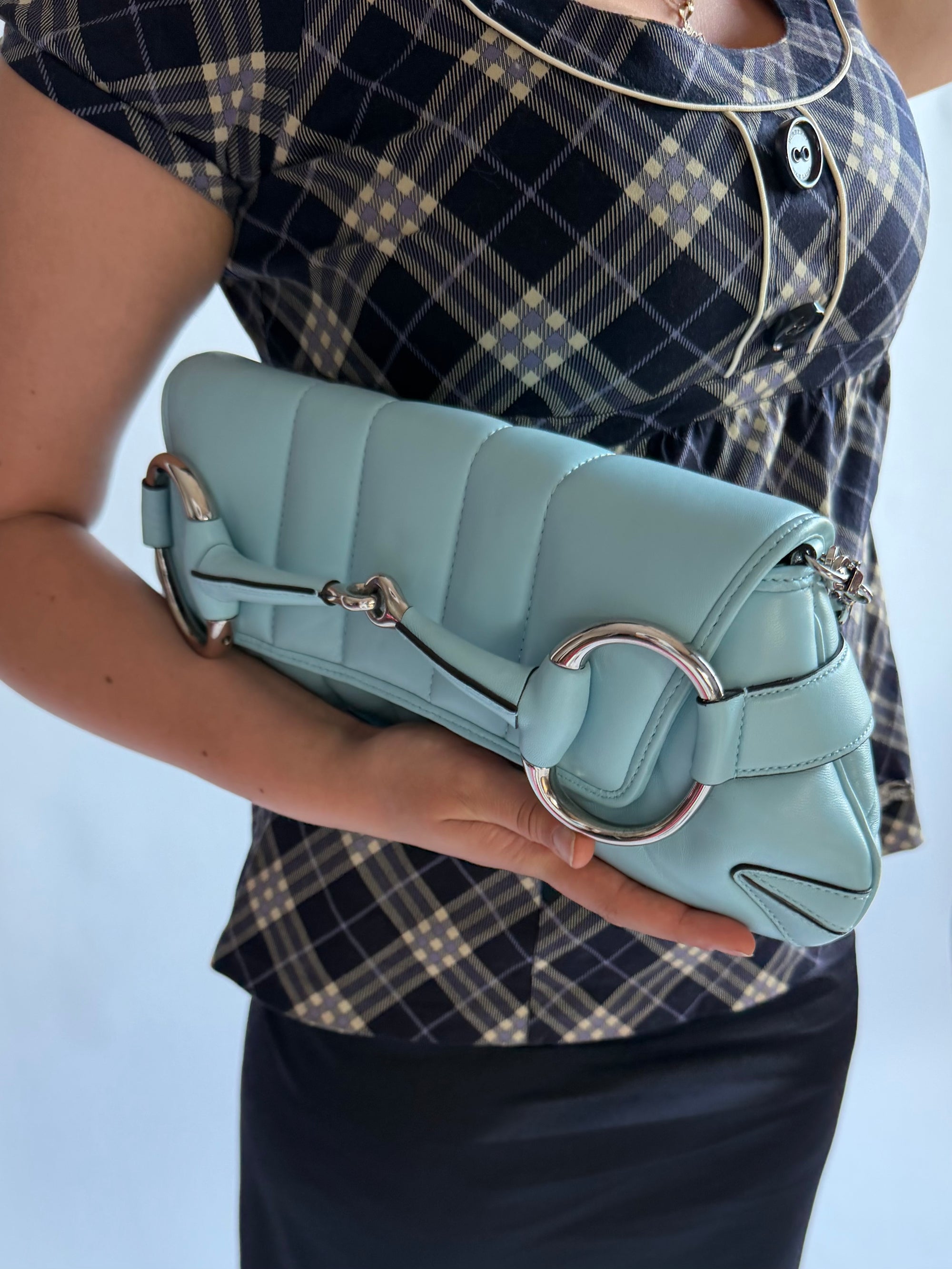 gucci f/w 2023 blue horsebit bag