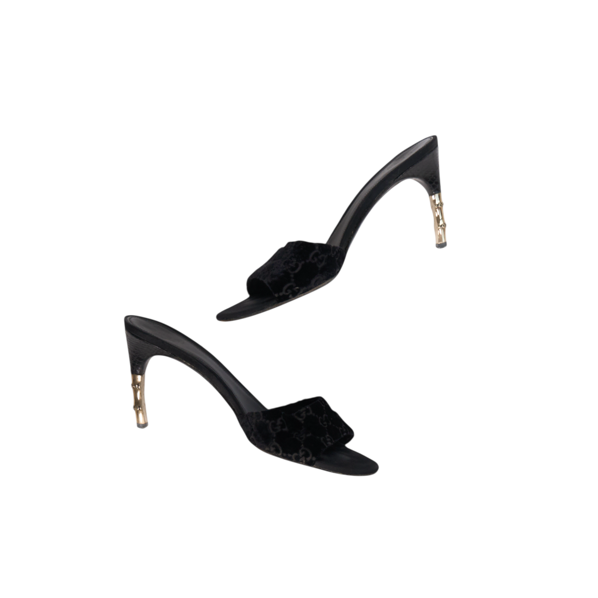 gucci 2000s black velvet bamboo heels