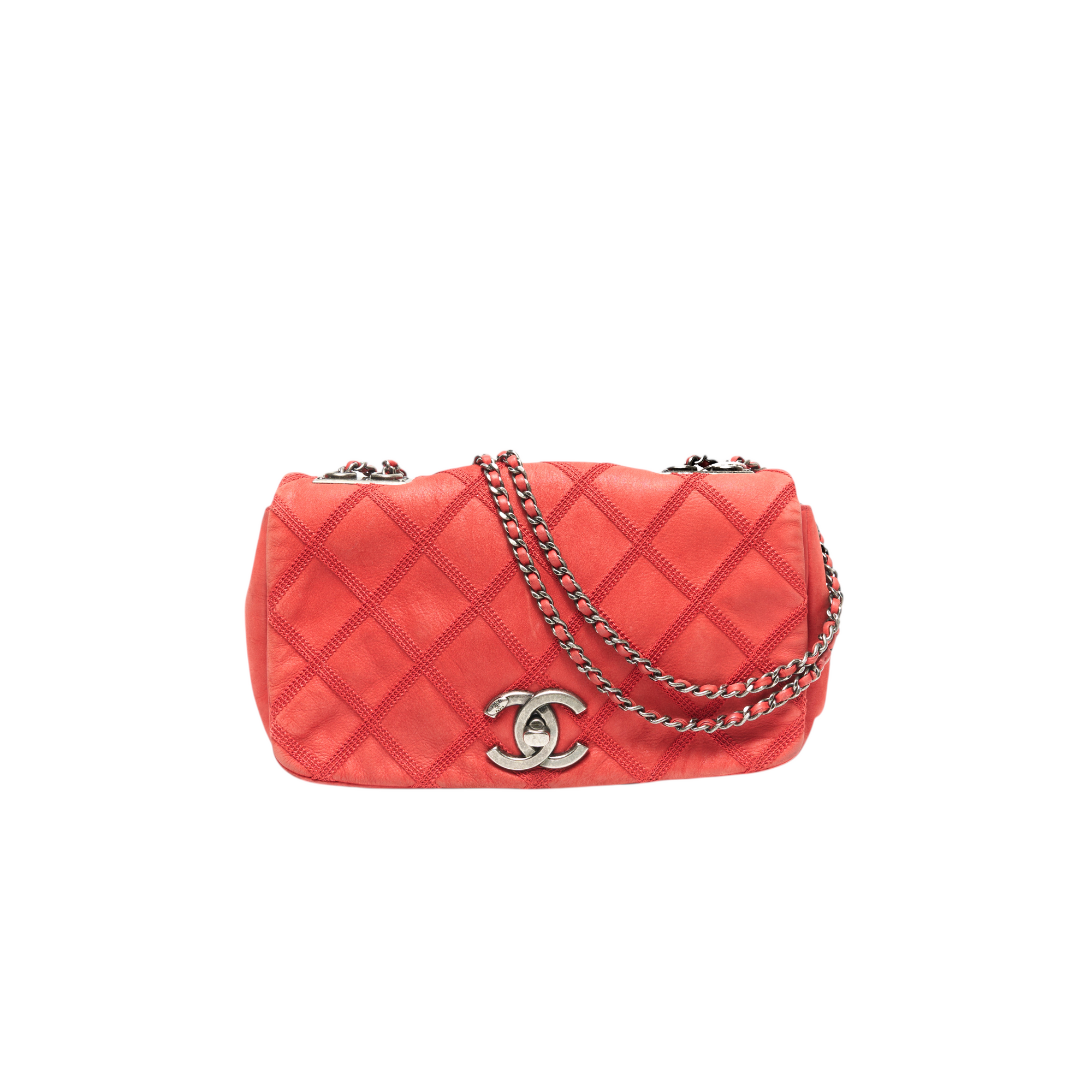 chanel 2000s red stitch flap bag