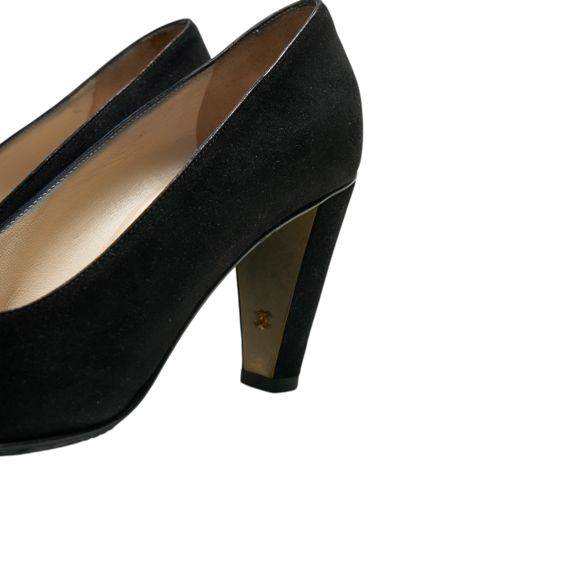 chanel 2000s black suede pump heels