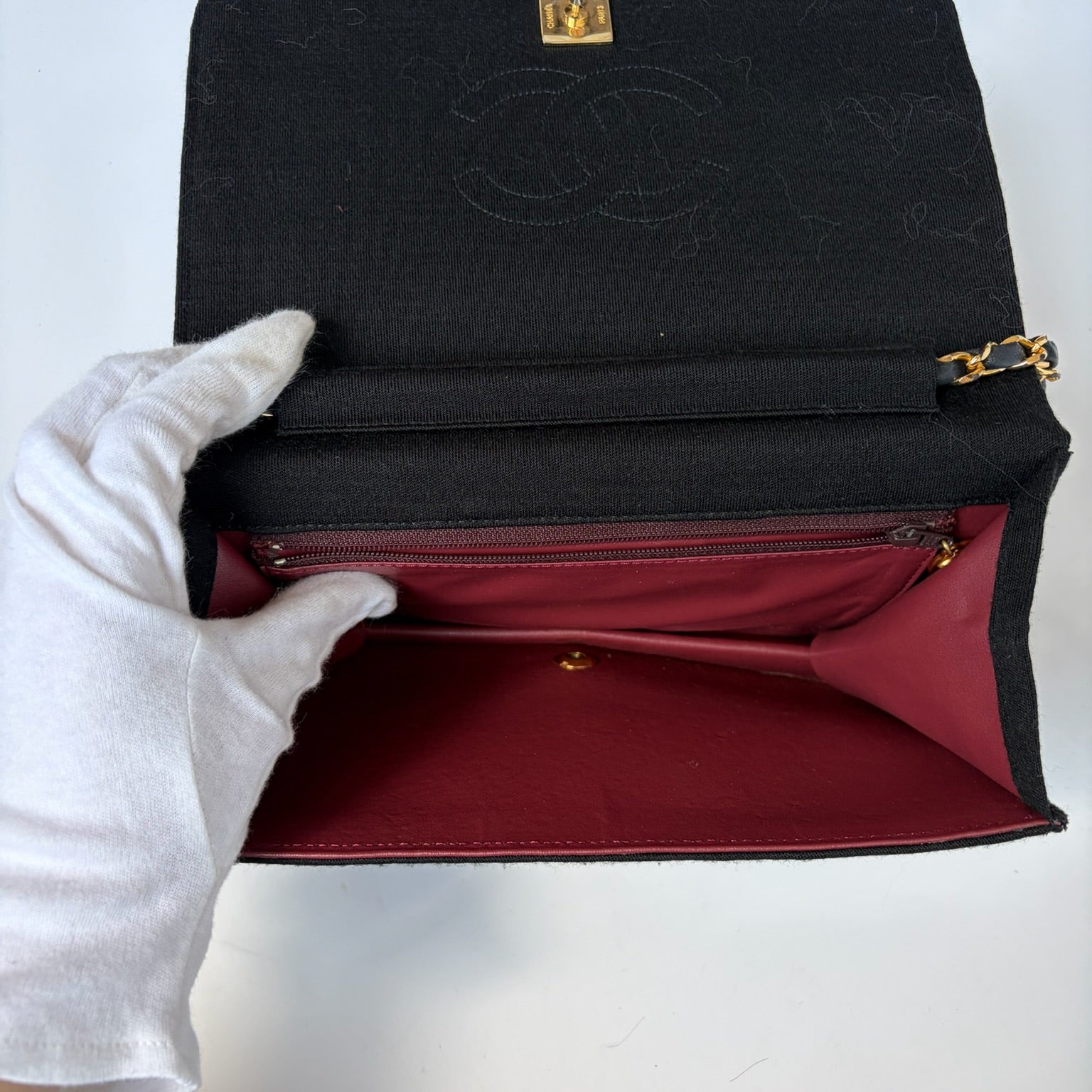chanel 2000s black canvas wallet on chain bag