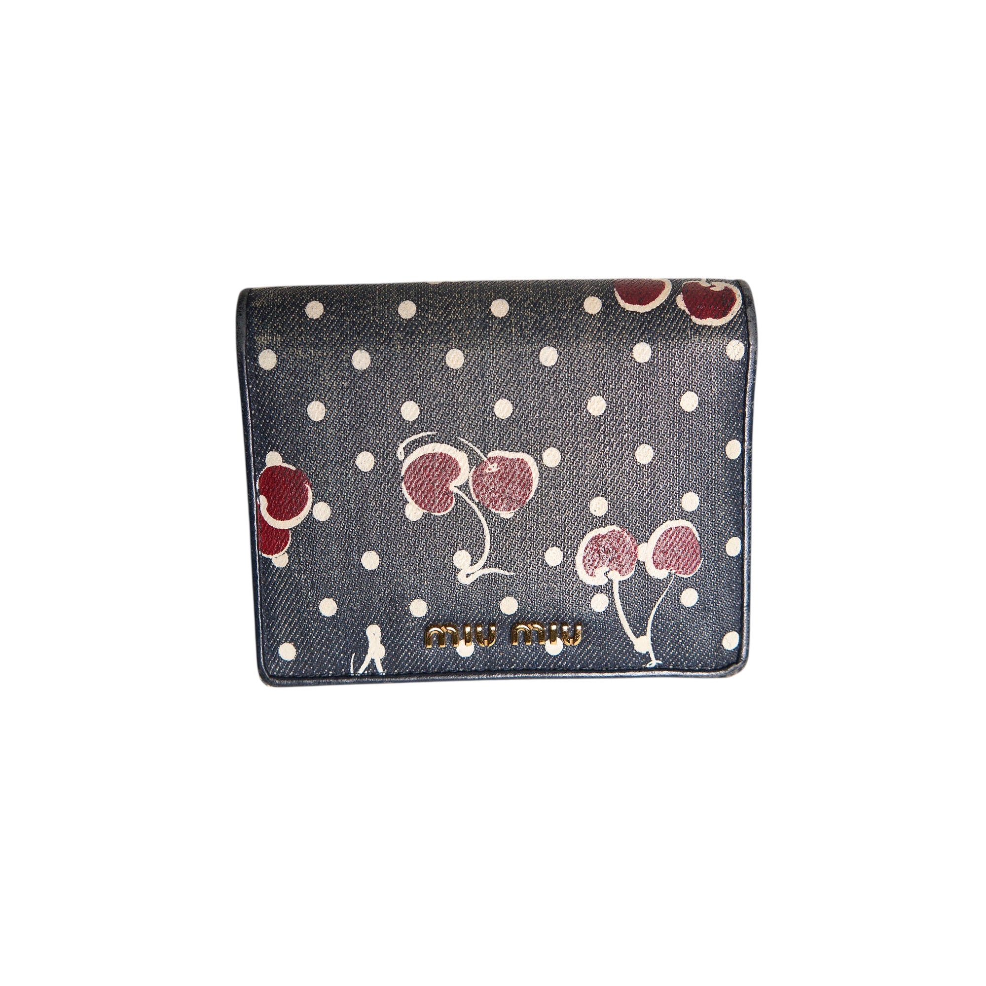 miu miu denim cherry wallet