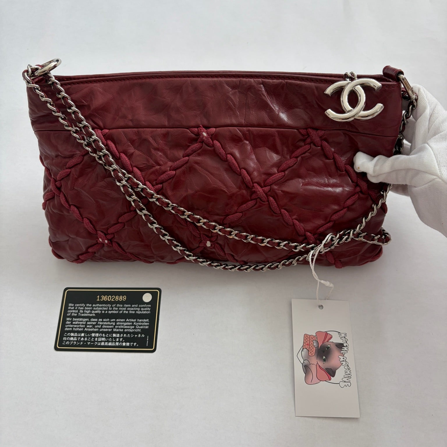 chanel 2000s red stitch shoulder bag