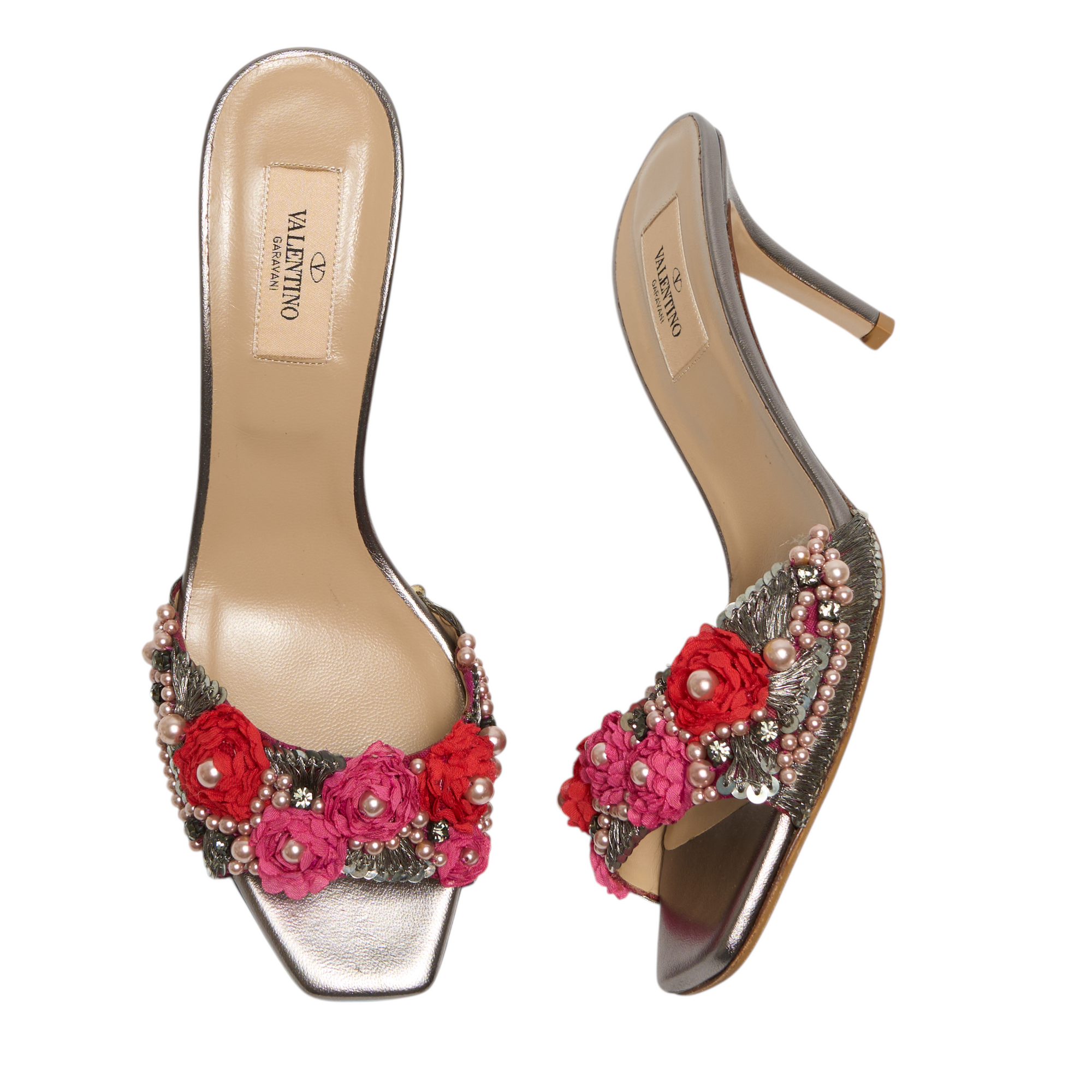 valentino 2000s silver flower heels