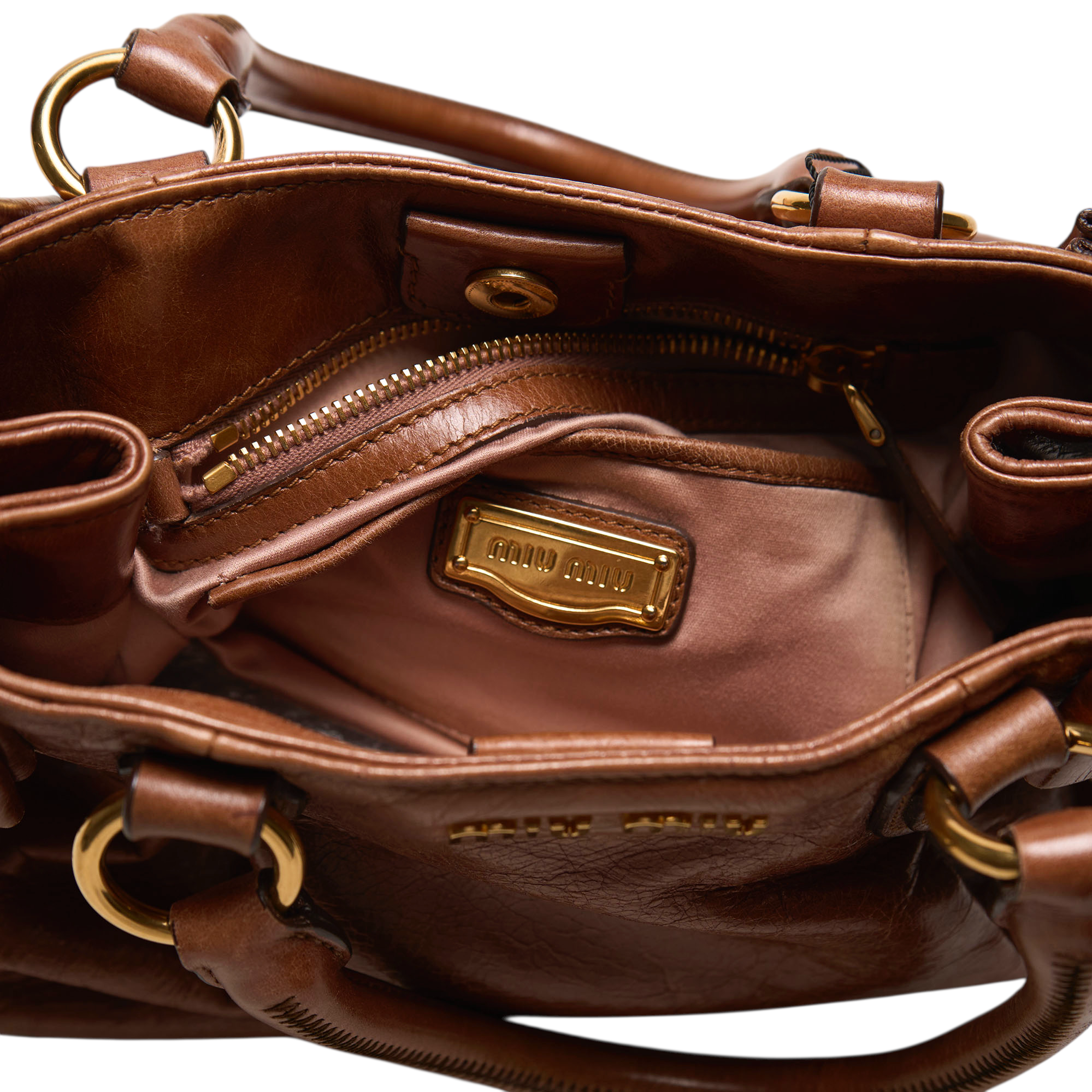 miu miu 2000s brown bow vitello bag