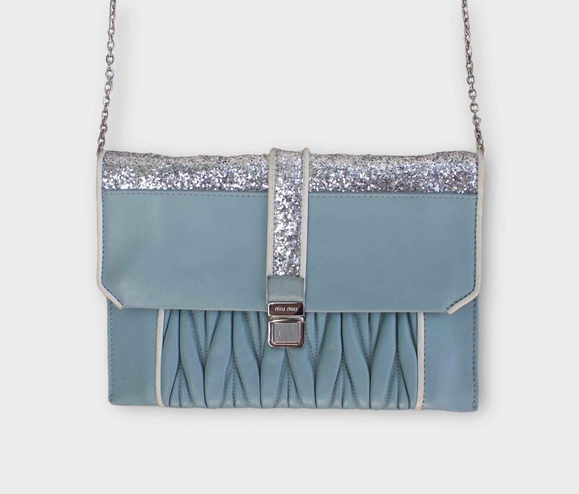 miu miu blue matelassé shoulder bag