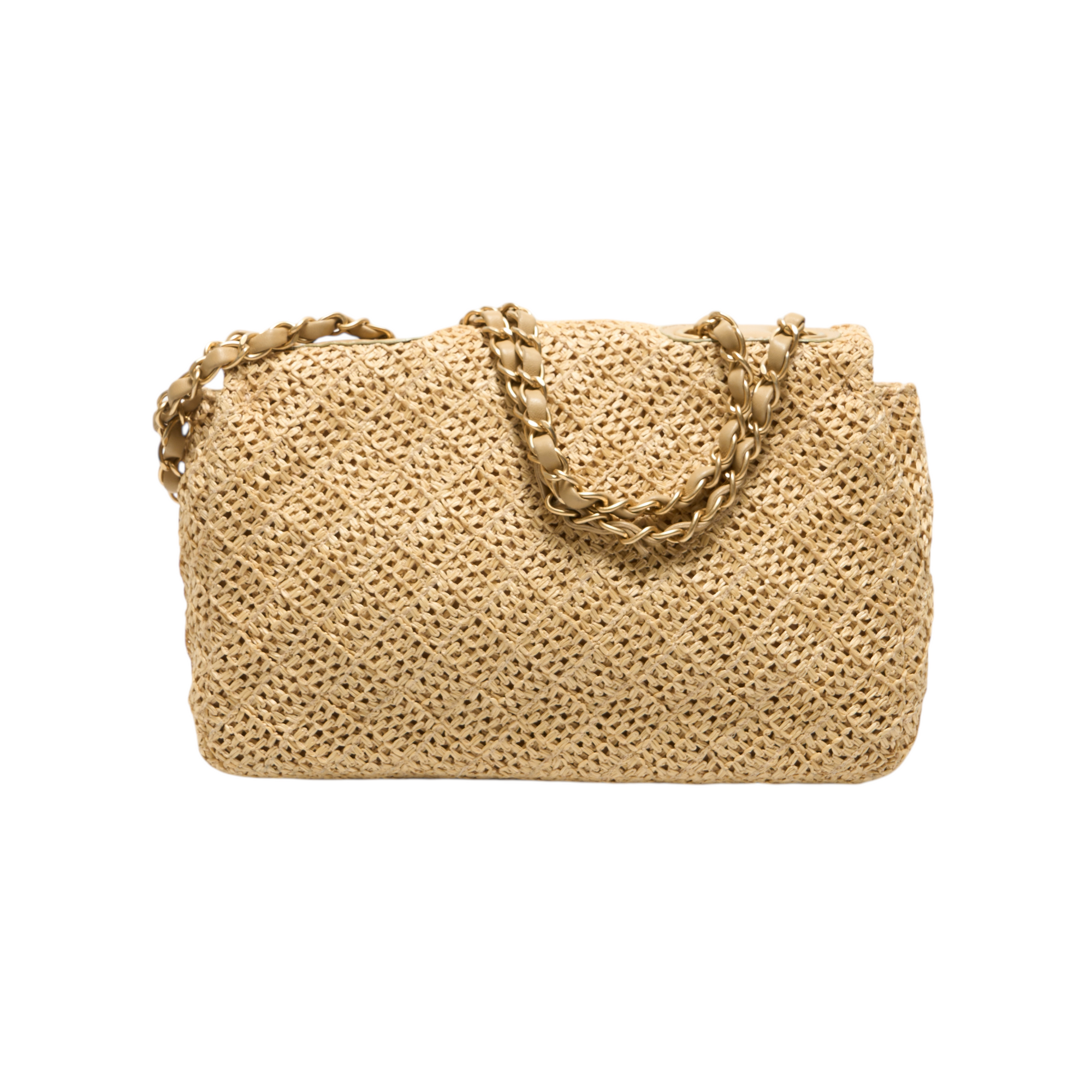 chanel raffia crochet classic flap bag