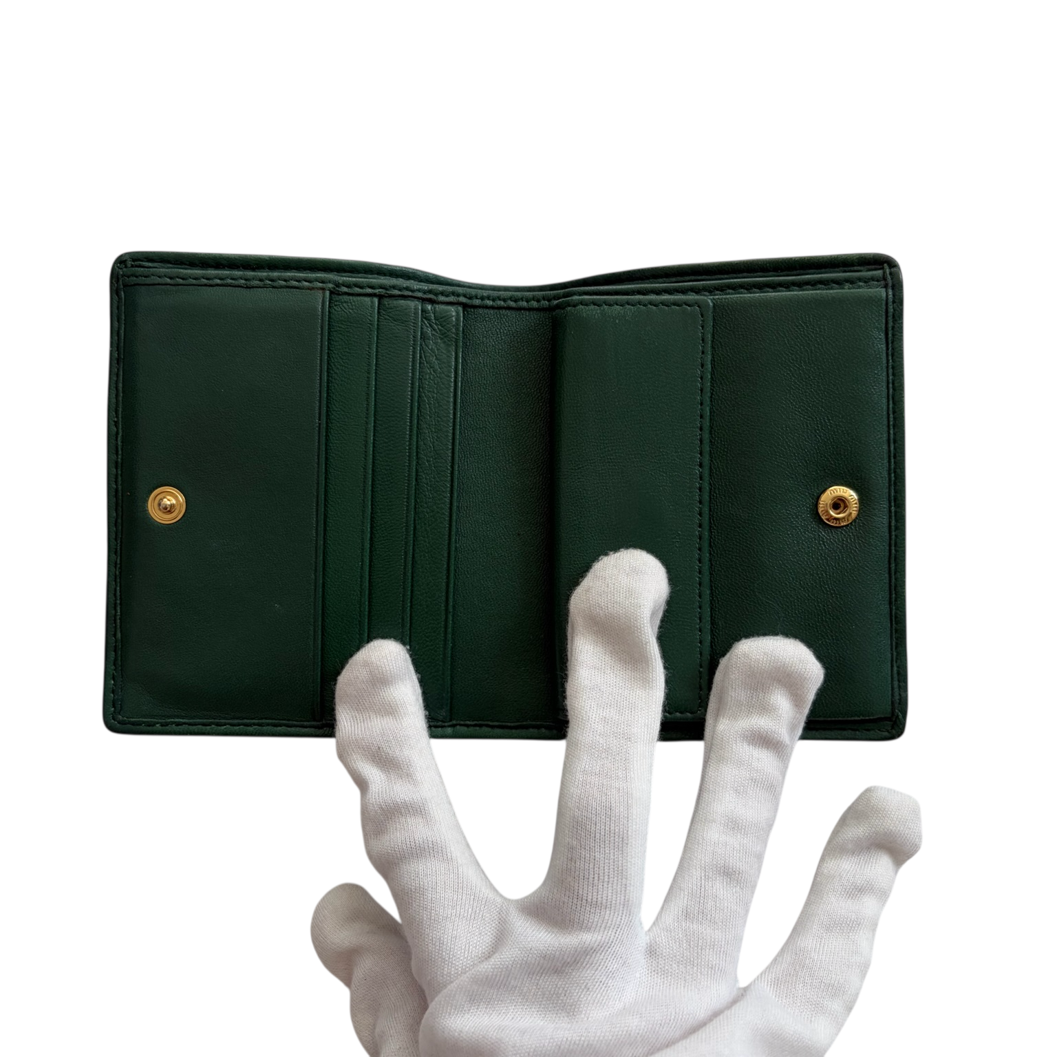 miu miu dark green matelassé wallet