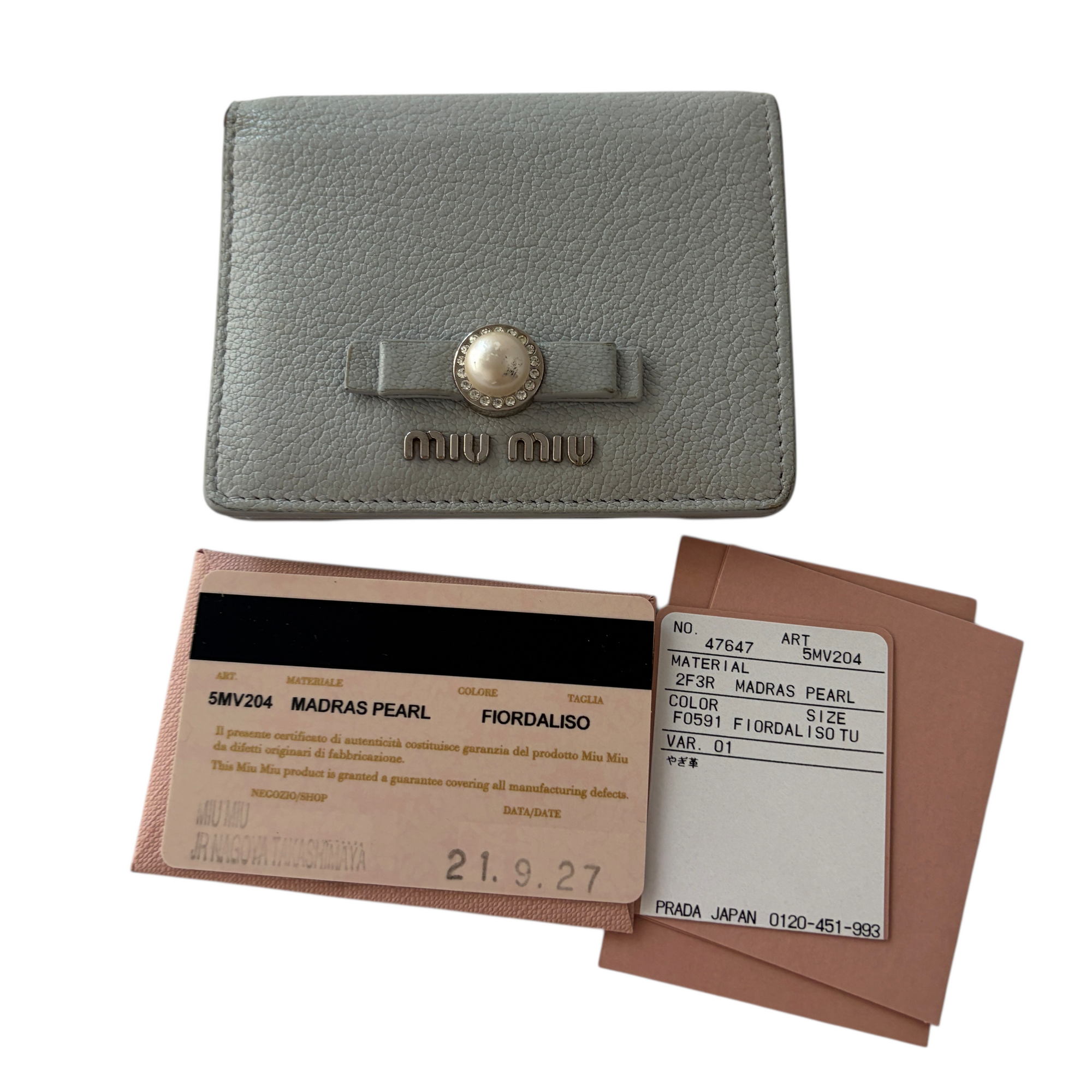 miu miu gray pearl bow wallet