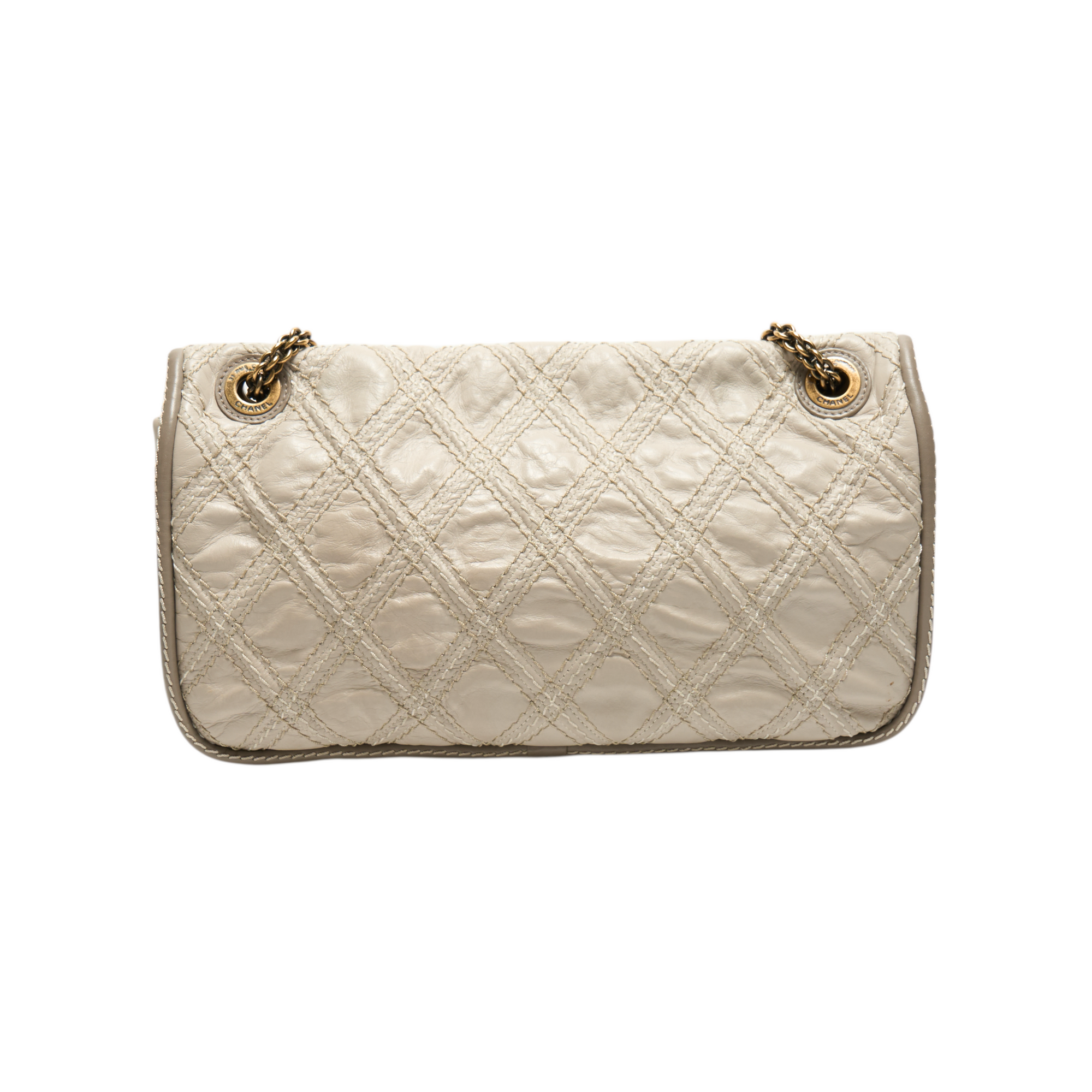 chanel 2010s gray stitched flap bag