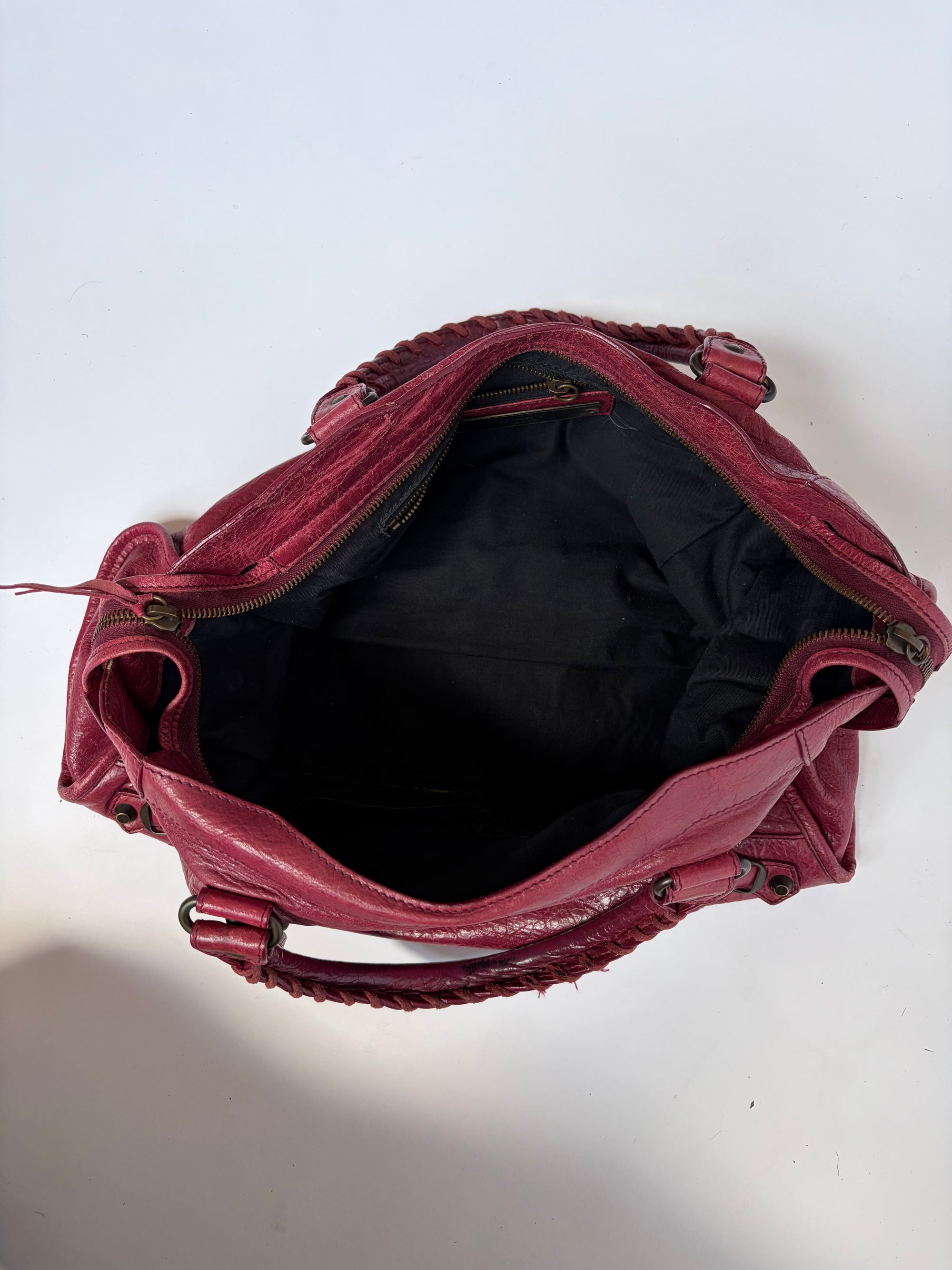 balenciaga 2000s burgundy red city bag